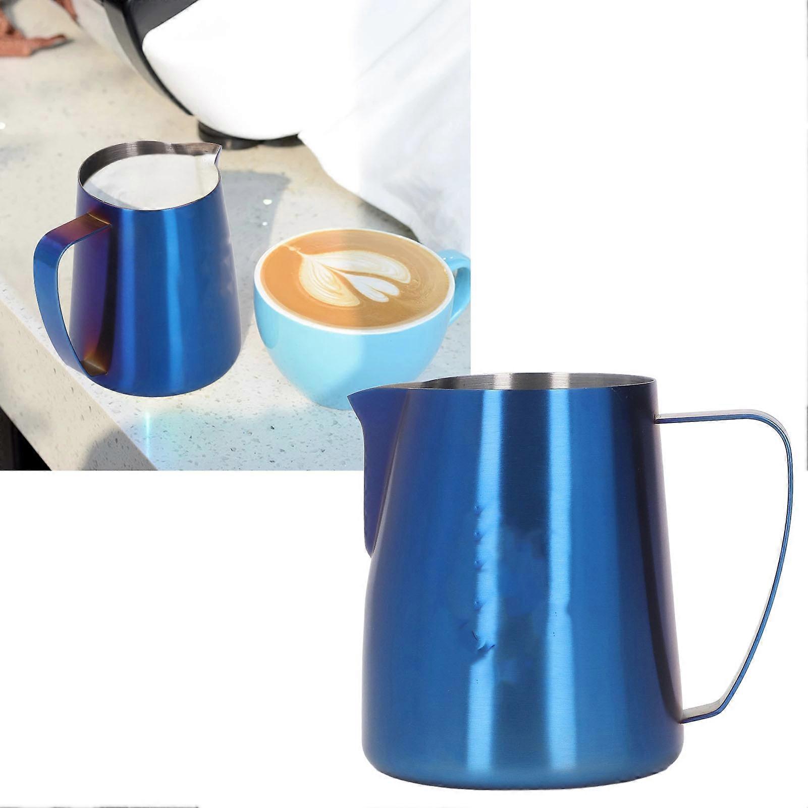 Frothing Pitcher Eagle Spout Prevent Spilling 304 Stainless Steel Frother Cup with Handle for Milk Coffee 420ml Blue 