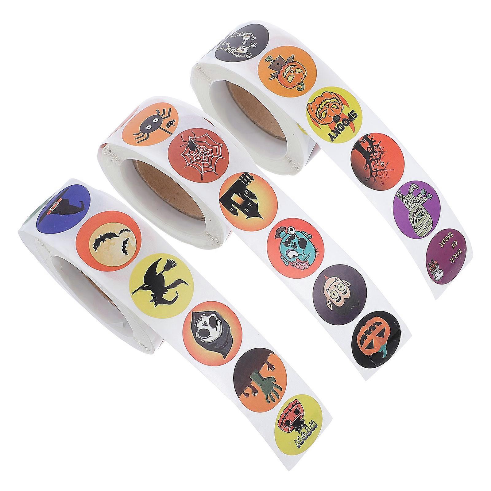 3 Halloween Themed Self Adhesive Sticker Rolls with Ghost, Pumpkin, and for Party Decorations and Craft Projects