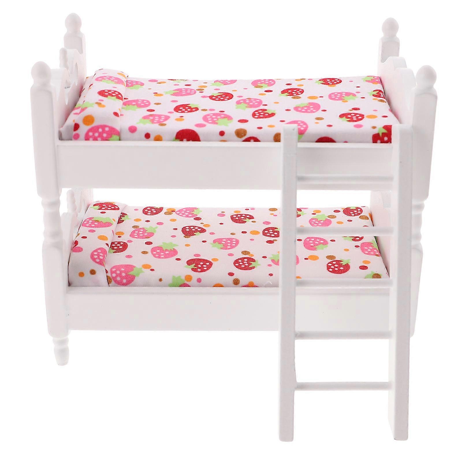 Mini Bunk Bed Model Designed For Pretend Play In Unique Style Crafted From Wood And Fabric For Kids In 1Set