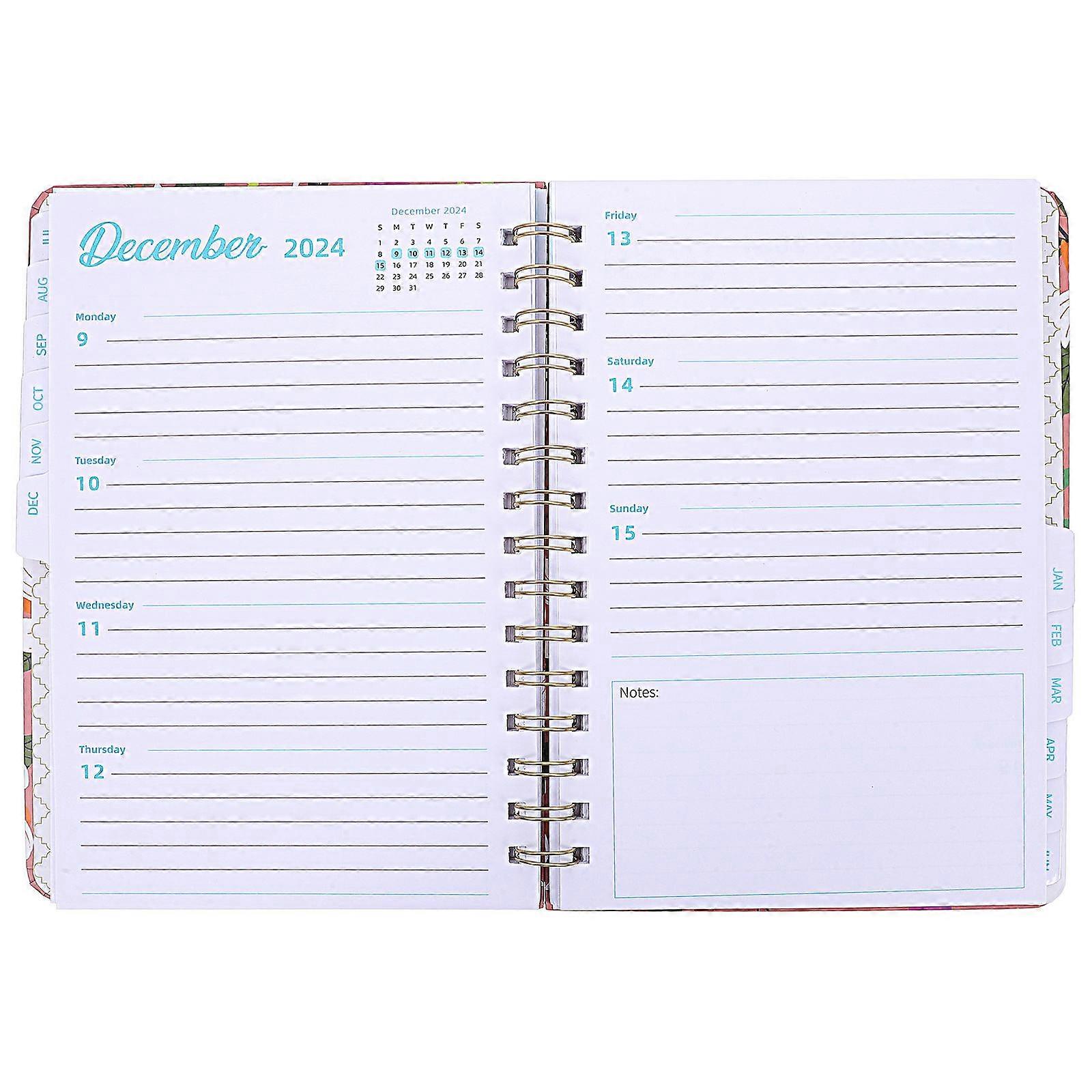Elegant Pink Weekly Monthly Planner Notebook With Floral Patterns For Office Use 2024-2025 Size 21.60X16.50X1.50CM Goal Setting 1Pack