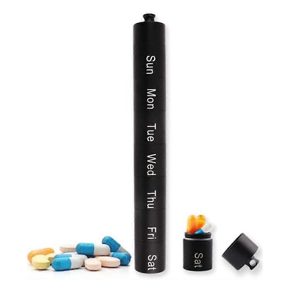 1pc Black Color 7 Days Portable Waterproof Aluminum Pill Box Dismountable