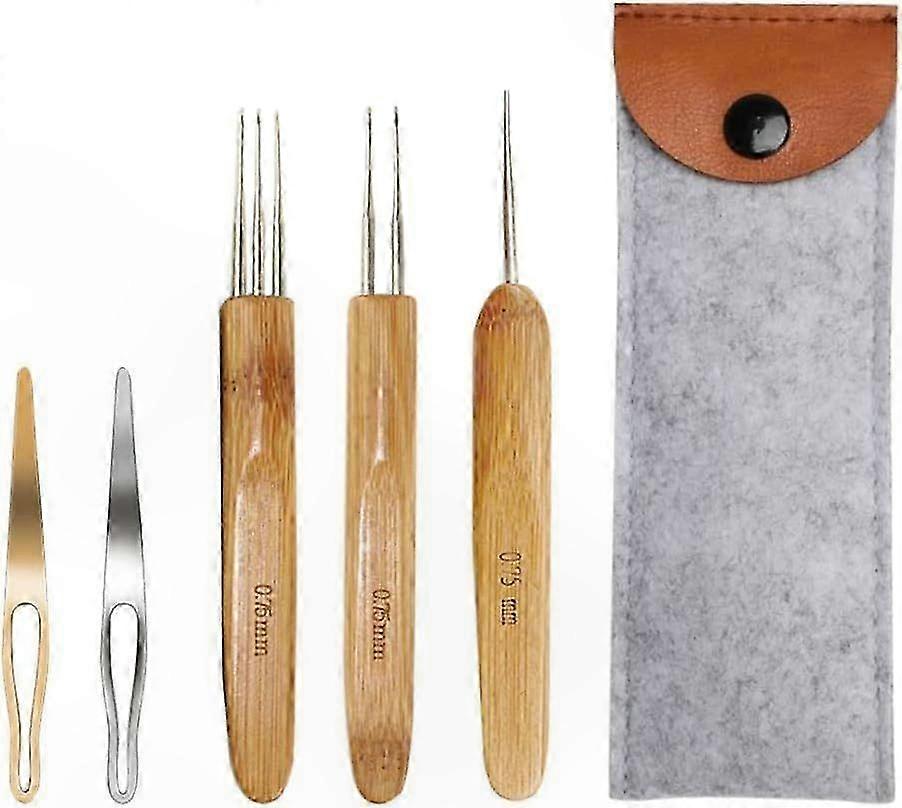Bamboo Crochet Hooks for Dreadlocks, Set of 6 Handcrafted Tools for Locking Hair Styles