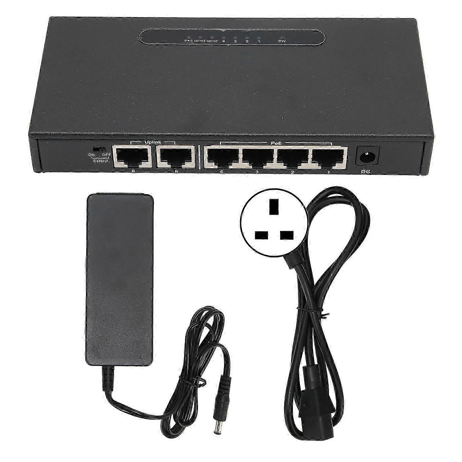 6-Port PoE Switch 250m Transmission Intelligent Power Detection Metal Cord 10/100 Mbps PoE