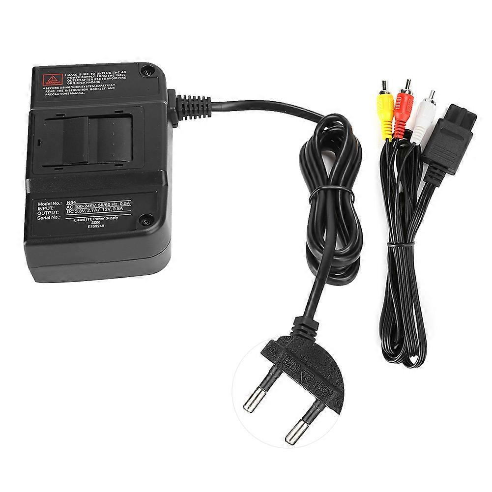 N64 Power Transformer AC Adapter with AV Cable - Reliable 100-240V EU Power Supply