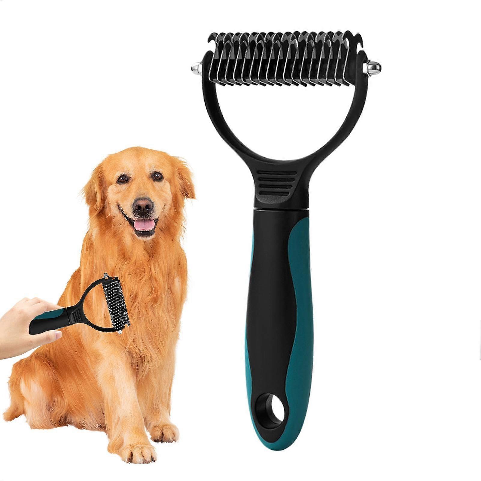 Pet Deshedding Brush - Double-Sided Grooming Comb For Puppies, Kittens, Hamsters, Detangling Tool, Green