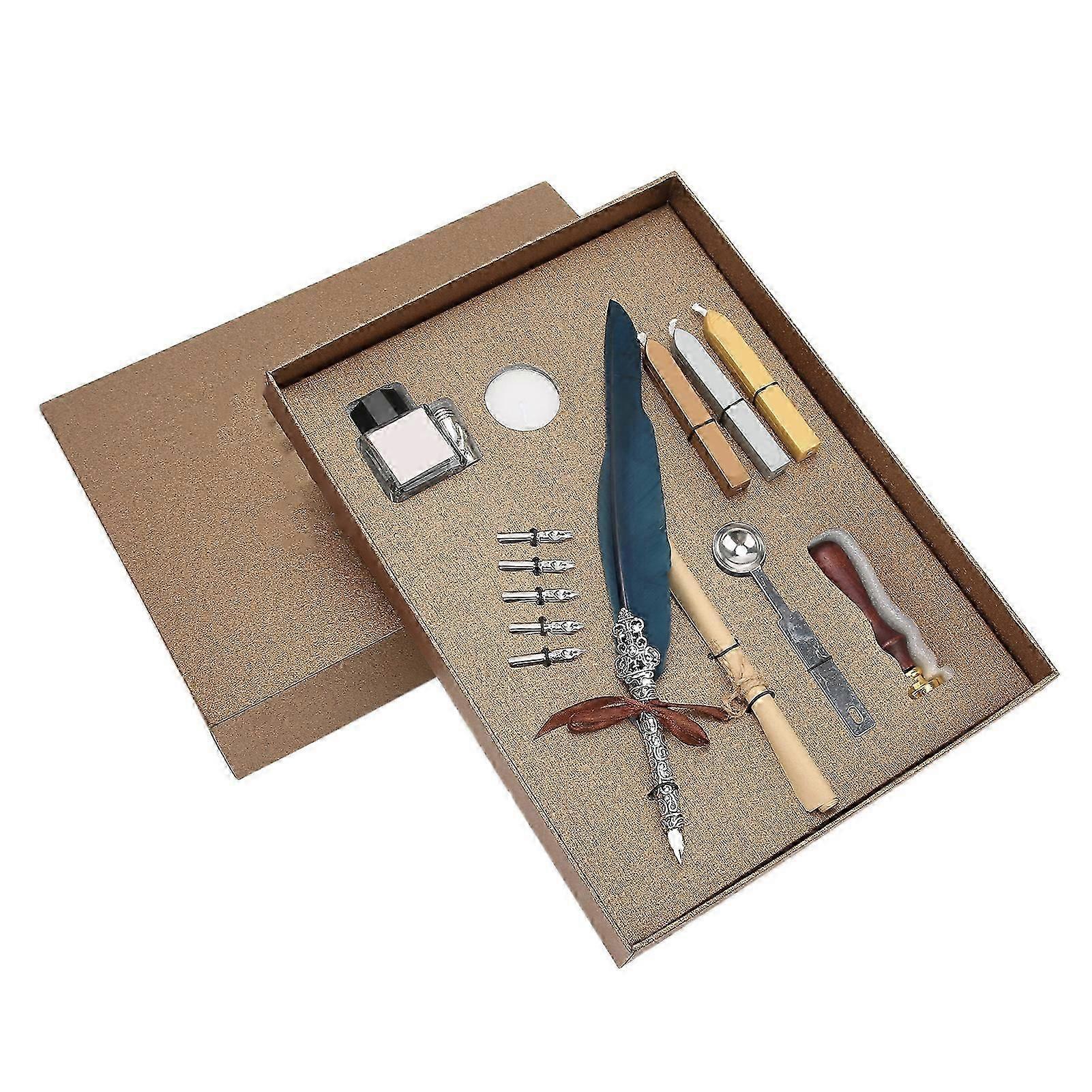 Feather Pen Set Smooth Writing Retro Design Carving Appearance Calligraphy Pen Kit for Writing GiftSFDPS038033 Navy
