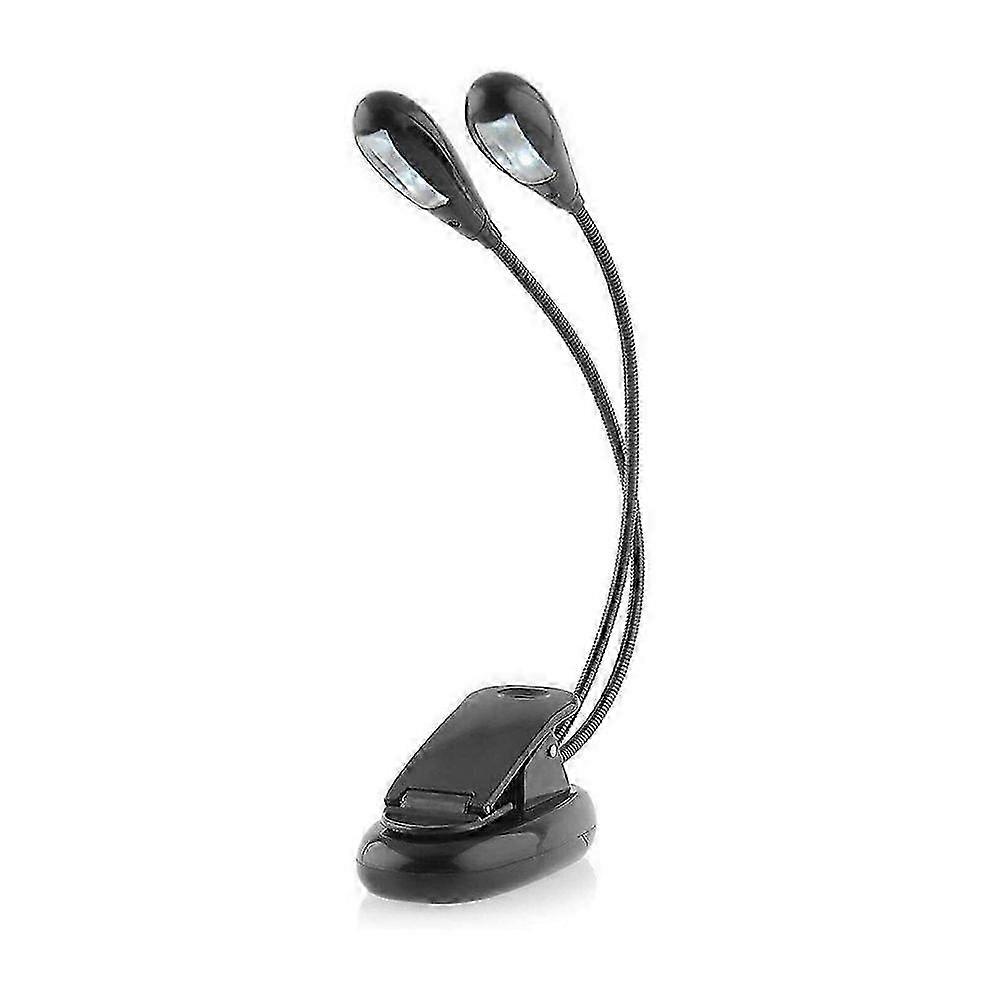 Clip-On Desk Music Stand LED Light, Flexible Dual Arm, USB Powered, Black Reading Lamp