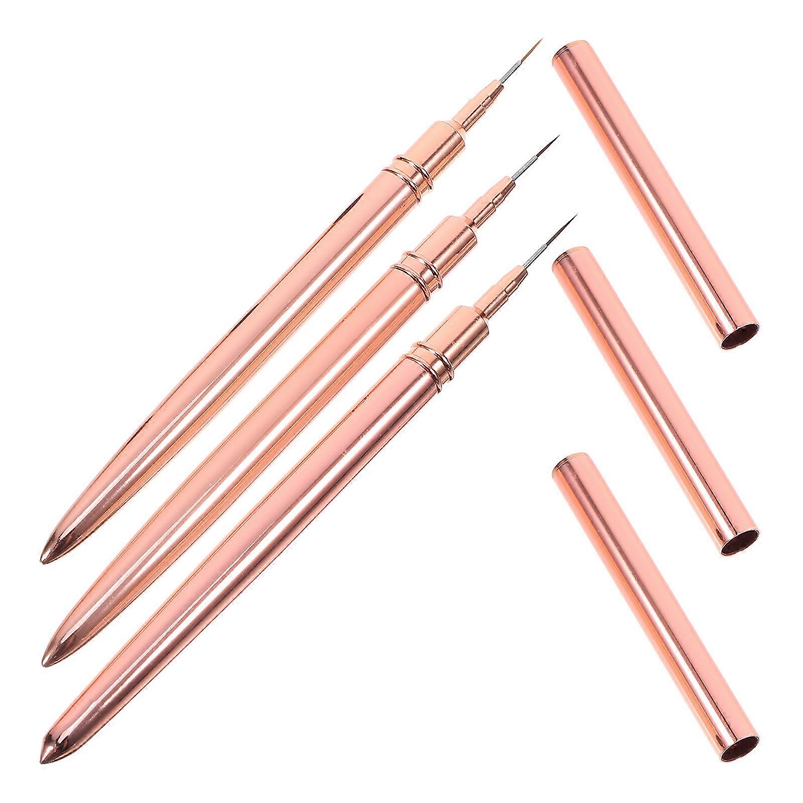 Golden Copper and Nylon Nail Art Brush for Daily Use Fine Workmanship and Compact Size 3Pcs