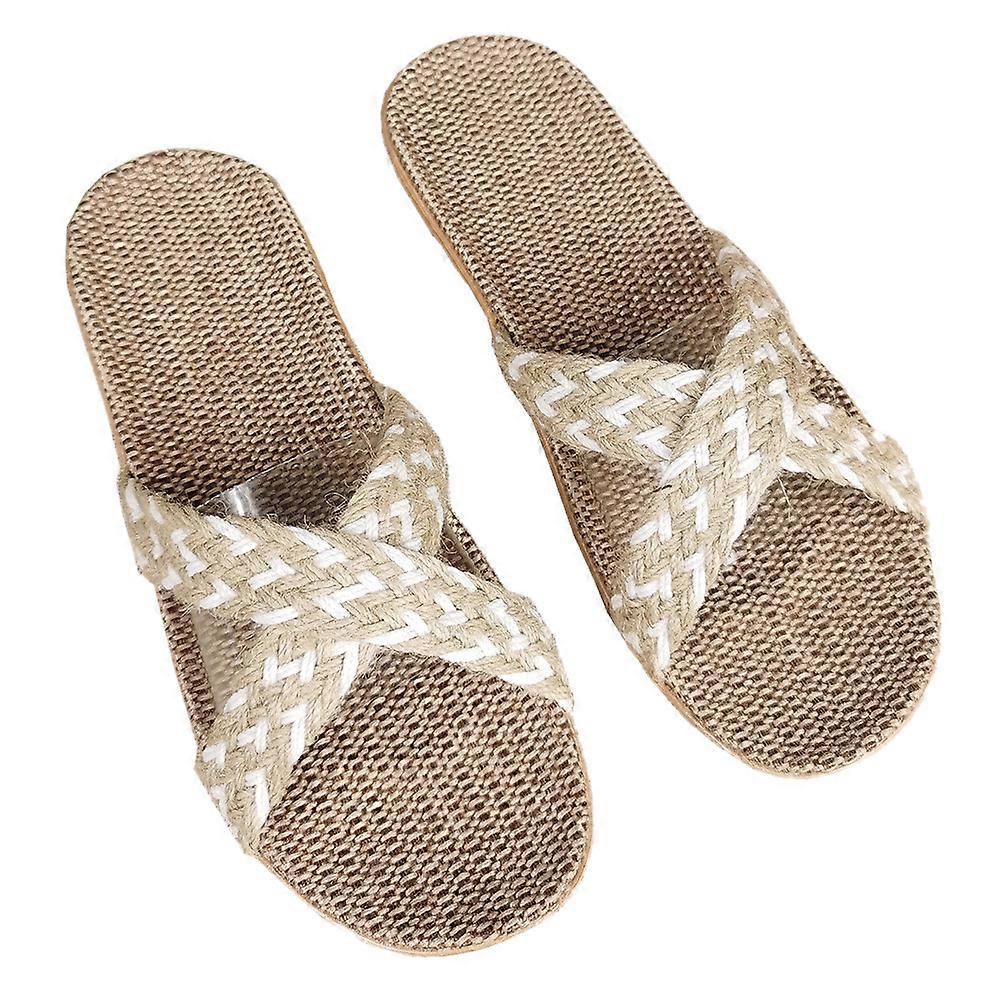 Indoor Slippers Household Modeling Linen Comfortable Beige 1 Pair