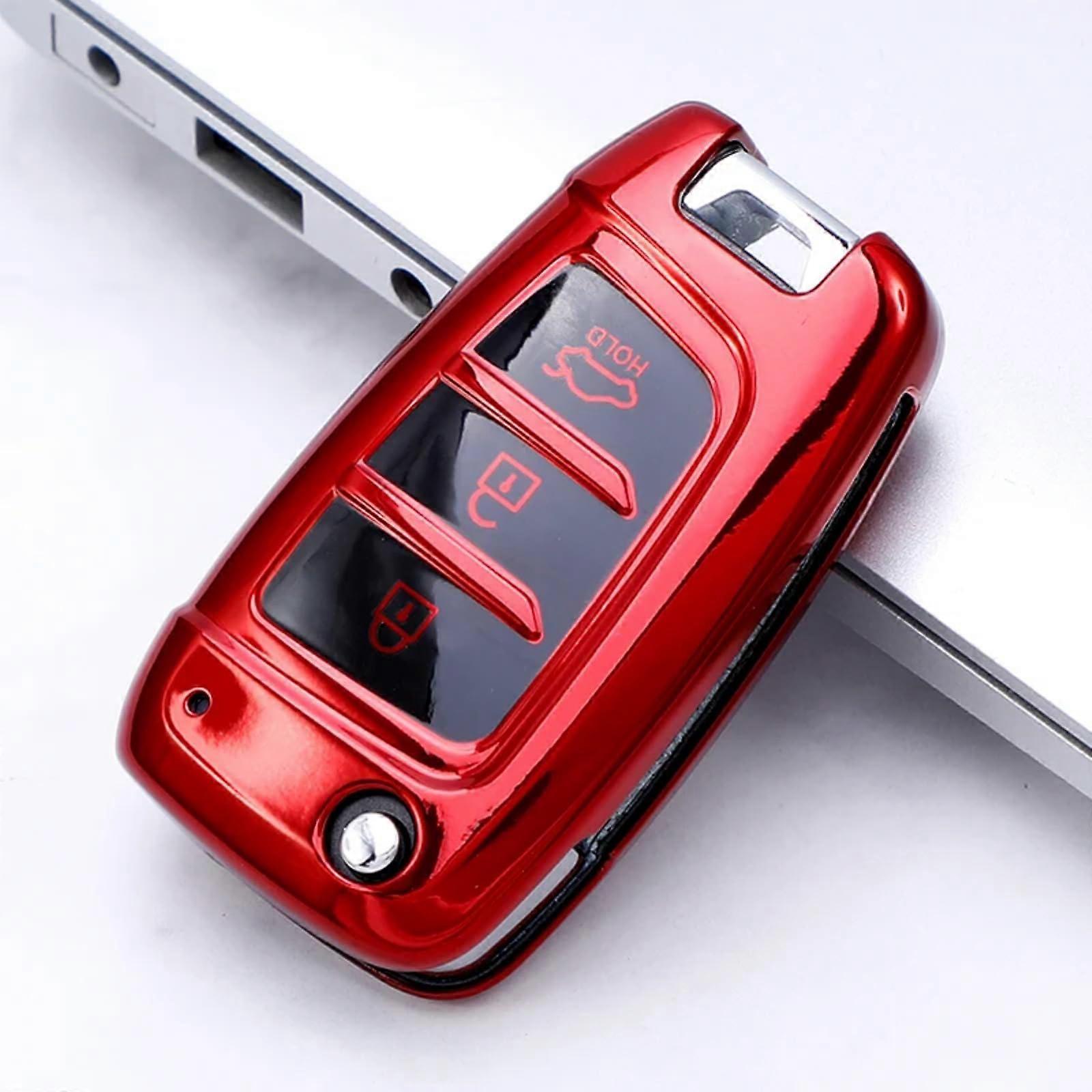 TPU Car Folding Key Case Cover For Hyundai Key Fob Fits Elantra Solaris Santa Fe, I35, I40, Tucson, Verna, Genesis Red