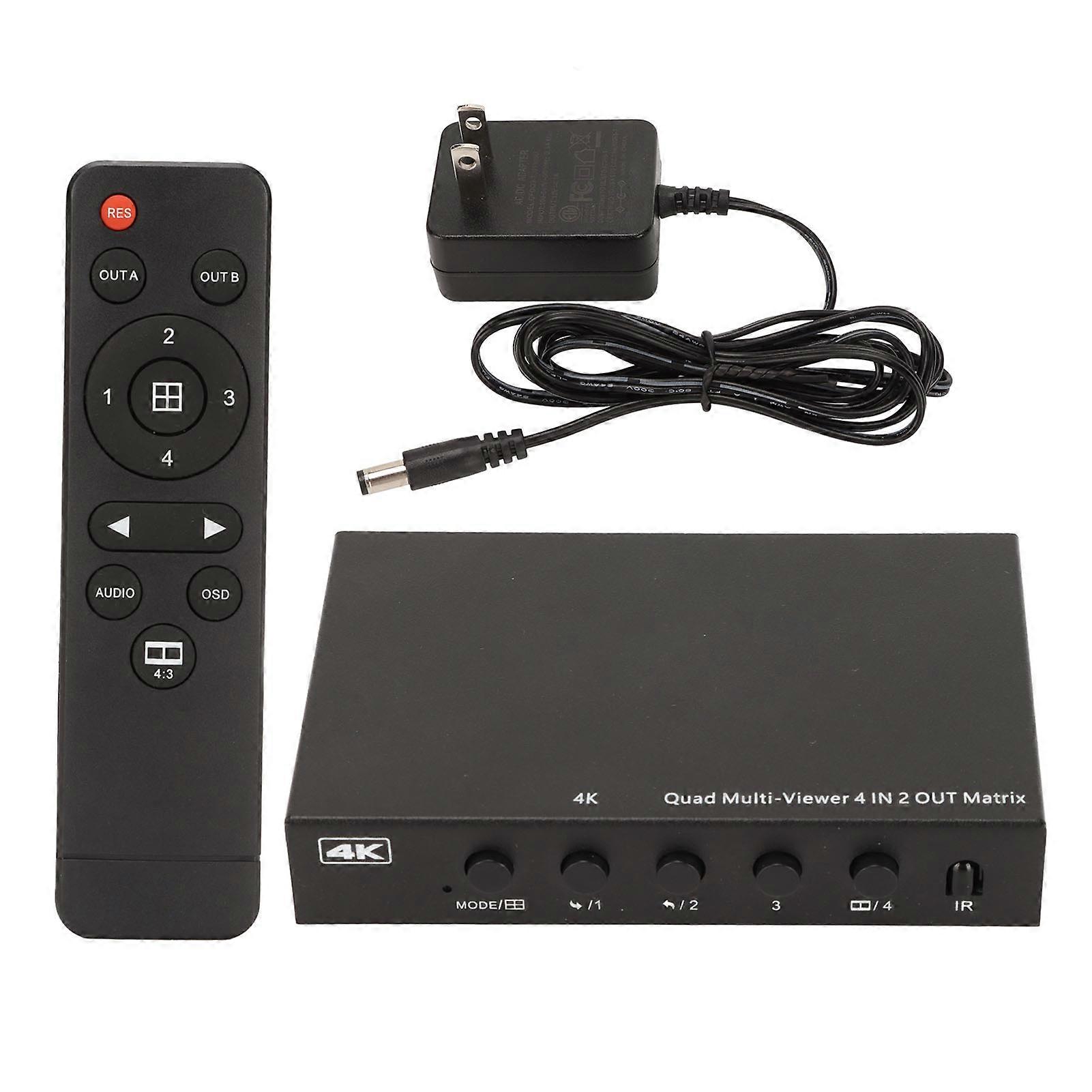 4K 4x2 HDMI Picture Splitter Switcher with 6 Modes and Remote Control, 100-240V US Plug