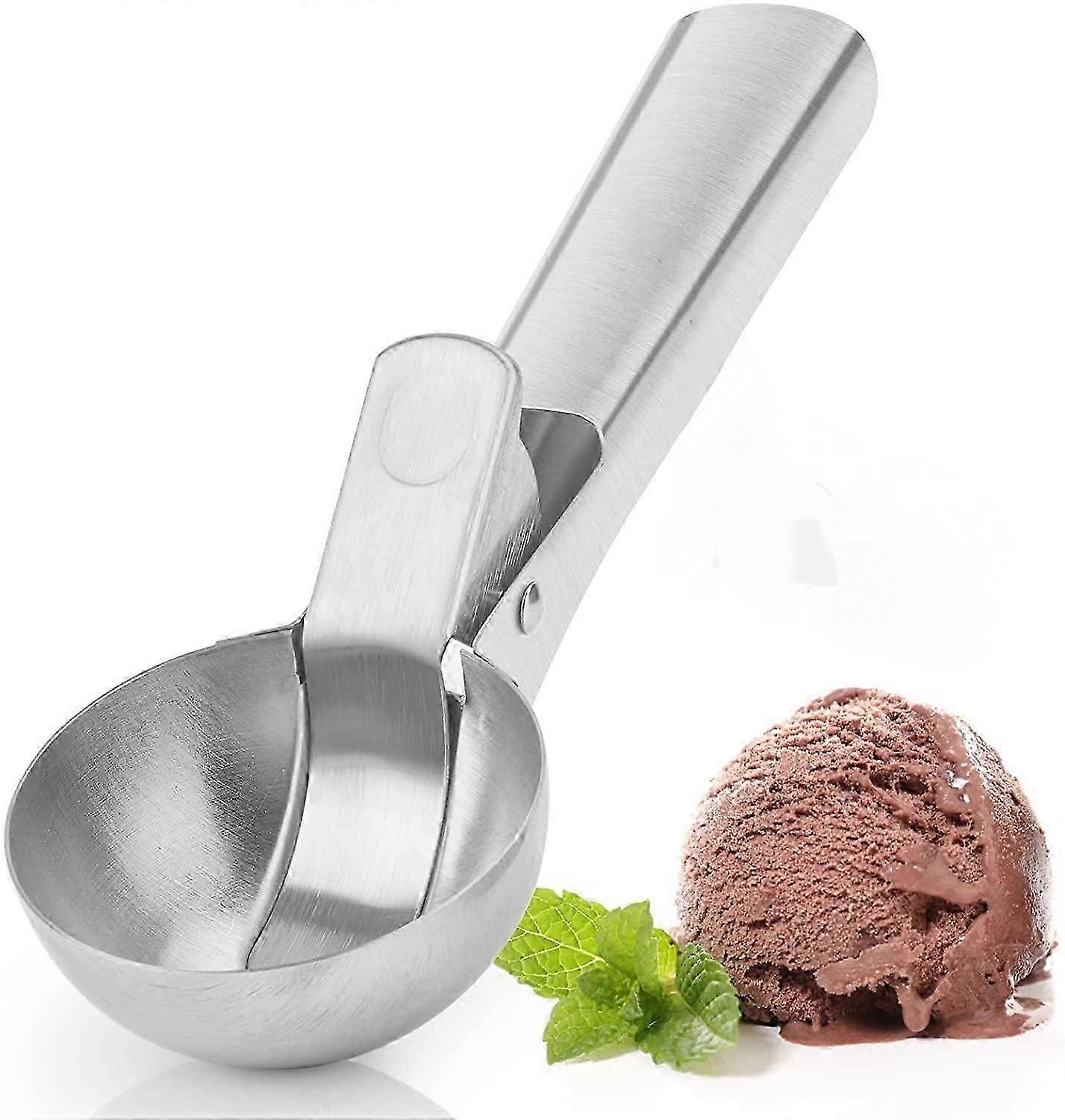 Premium Stainless Steel Ice Cream Scoop with Trigger Ice Cream Scooper Dishwasher Safe, Heavy Duty Metal Icecream Scoop Spoon with Anti-Freeze H