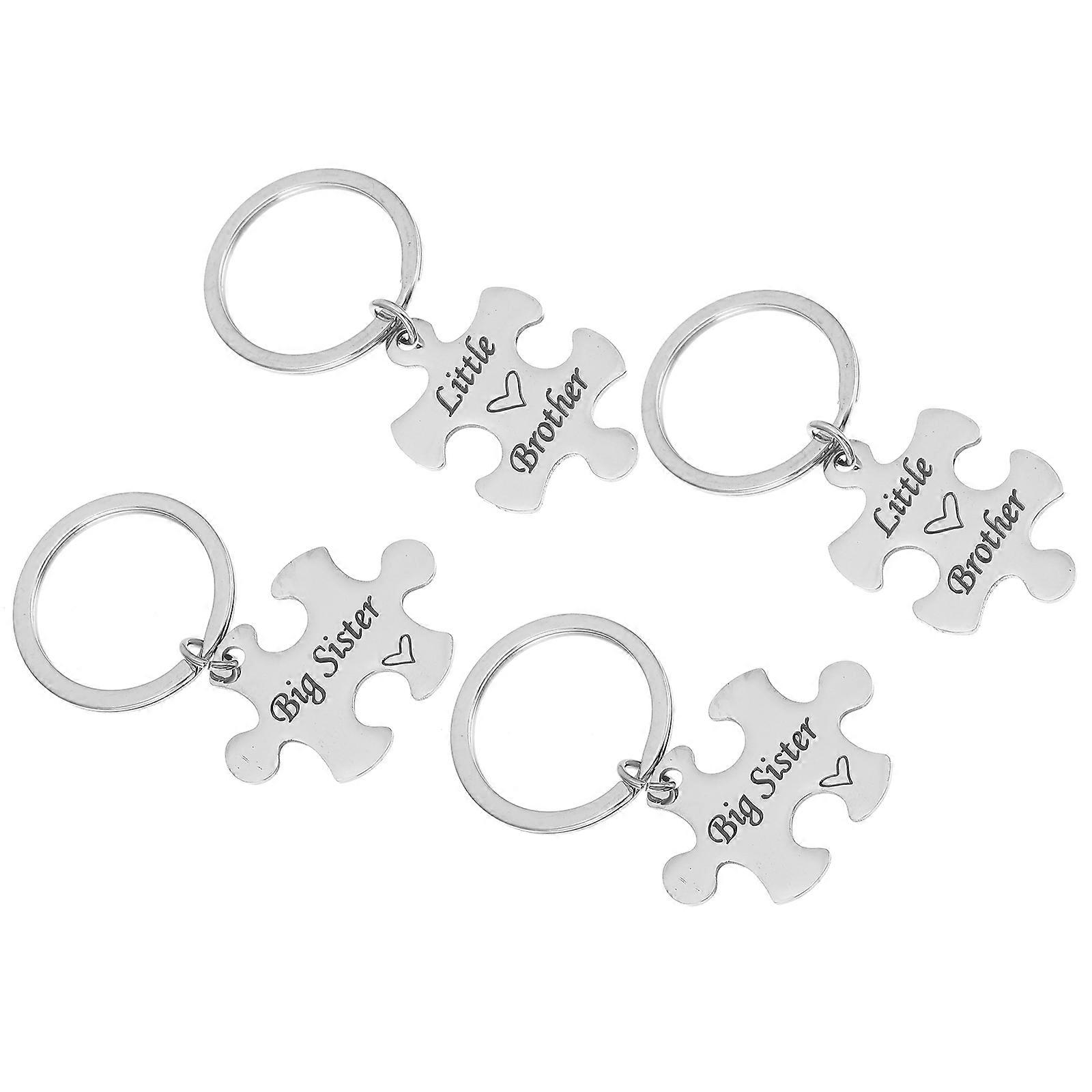 Puzzle Key Chain Set For Siblings And Family Members In Silver Color Made Of Premium Stainless Steel For Everyday Use 2 Pairs