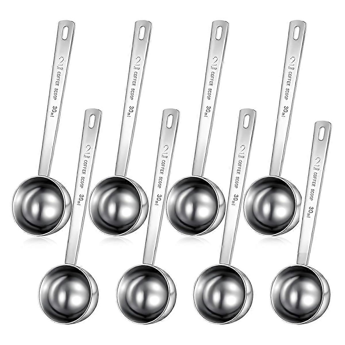 8 Pcs 2 Tablespoon Scoops with Long Handle,30 Ml Stainless Steel Measuring Spoon for Coffee Milk Fruit Powder,Spice Jar
