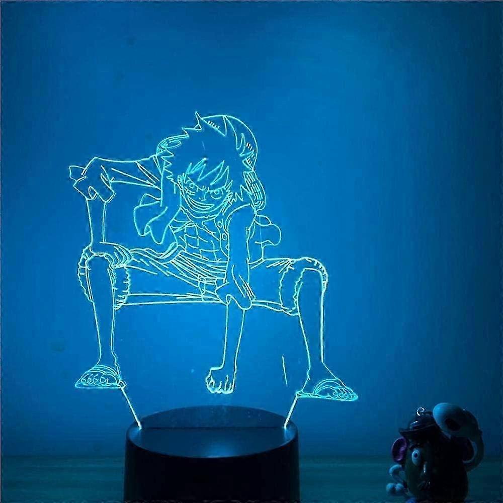 One Piece Luffy 3D Illusion Night Light Lamp Smart Touch, RGB Effect USB Cable Powered Creative 3D Japanese Anime Lamp