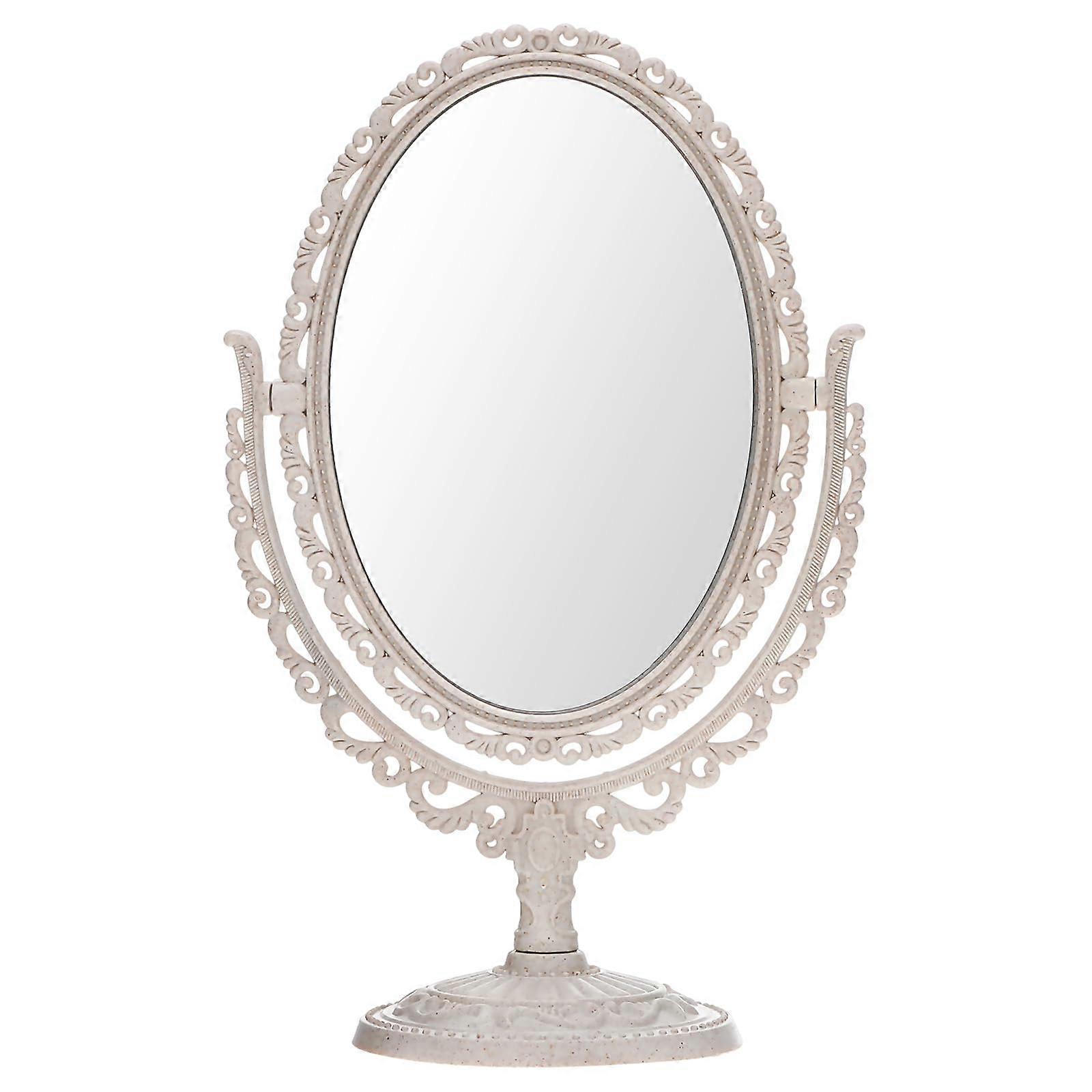 Oval Dressing Mirror Tabletop Makeup Mirror, Vintage Oval Swivel, 360 Degree Rotation, Beige, 61 x 50.8 cm