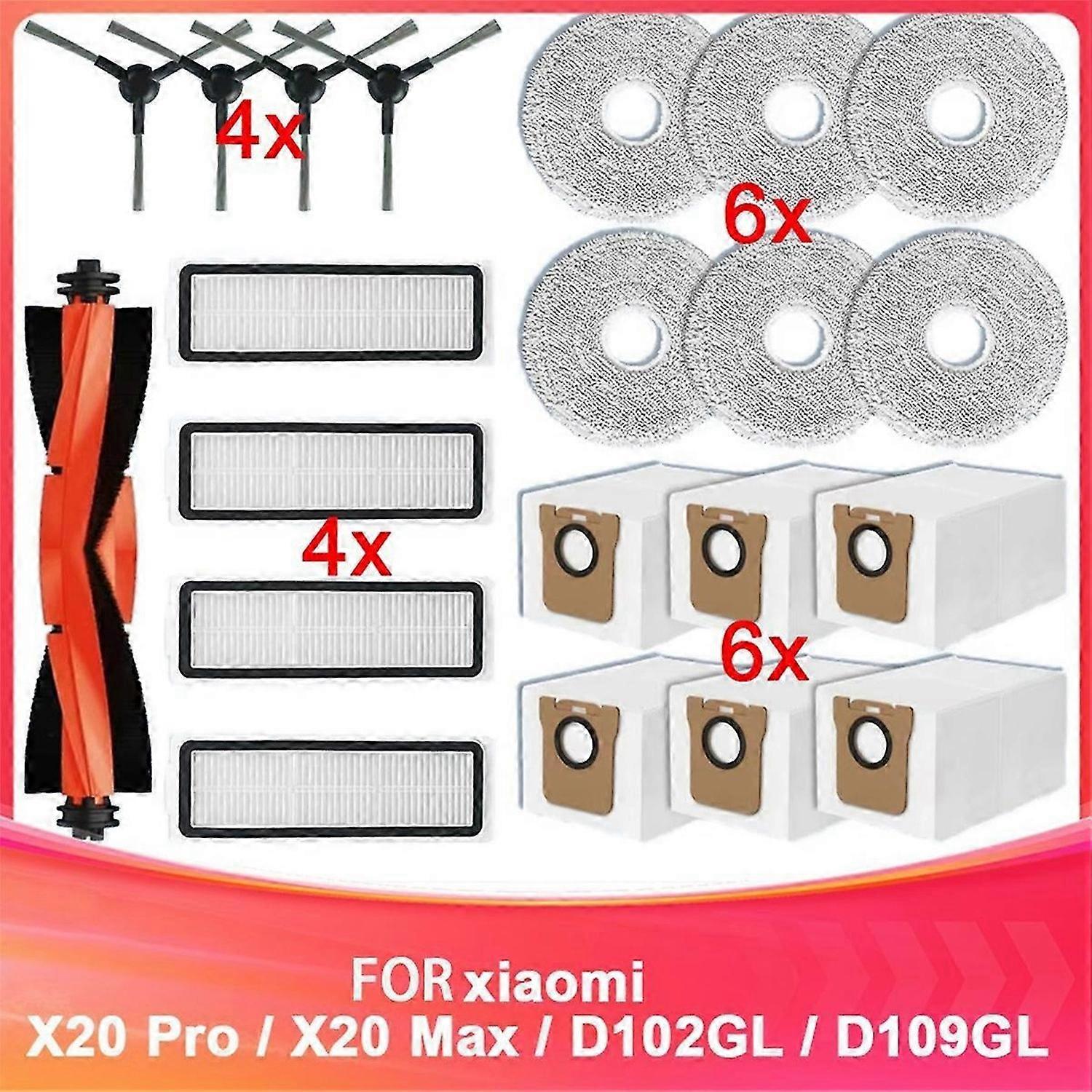 For Robot Vacuum X20 Pro / X20 Max / D102GL / D109GL Spare Parts Main Side Brush Hepa Filter Mop Pad