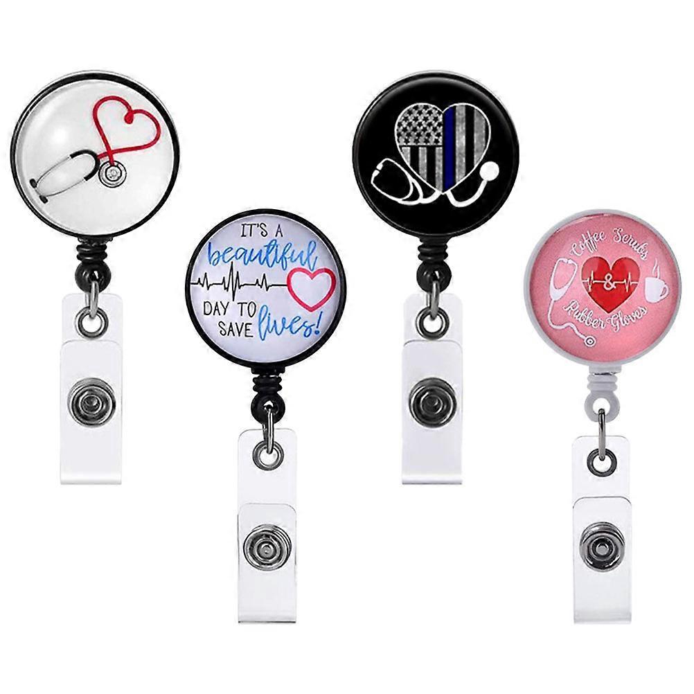 Retractable Badge Reels Multi Color Badge Holder for Nurses 4Pcs