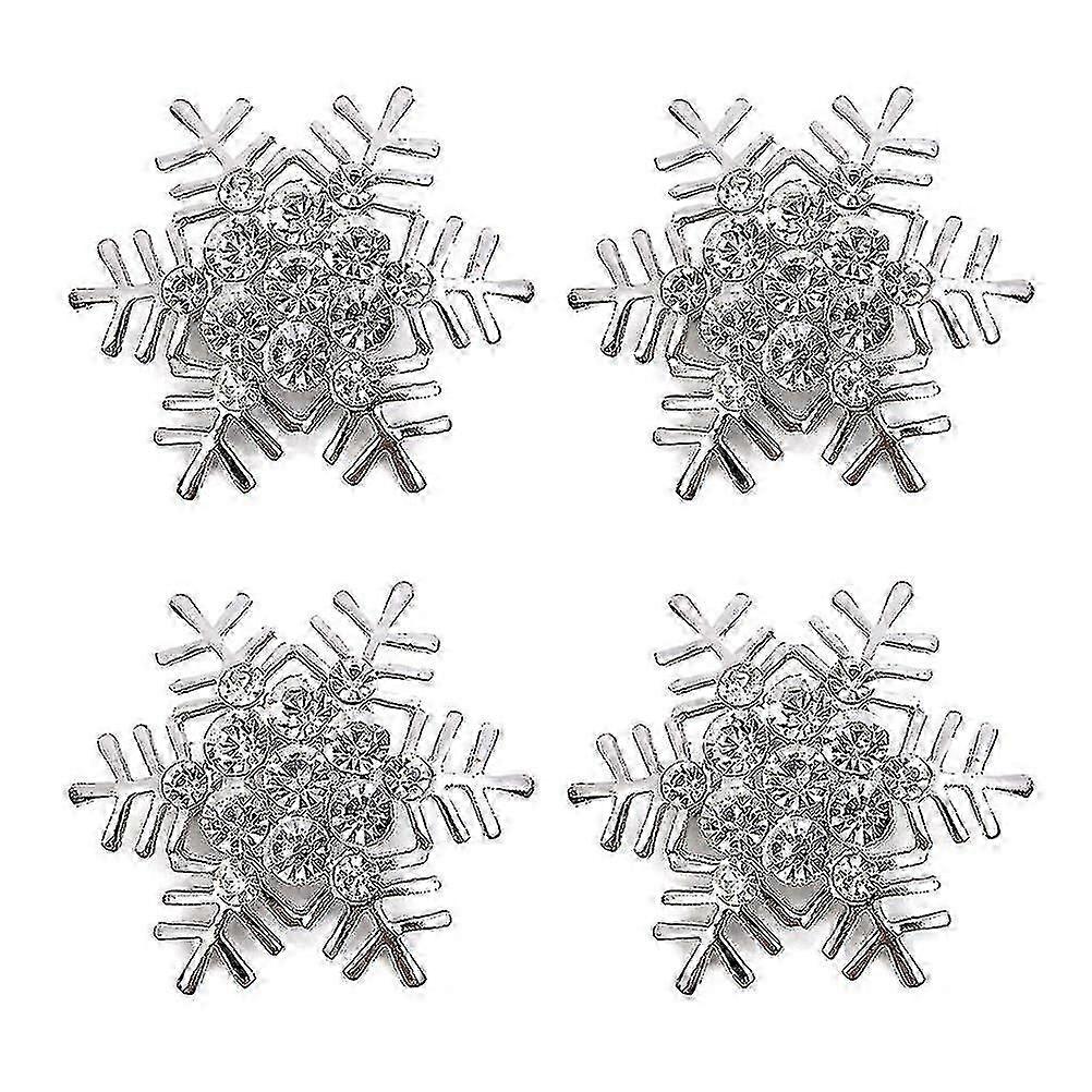 4片雪花餐巾环银色闪亮餐巾扣金属餐巾架