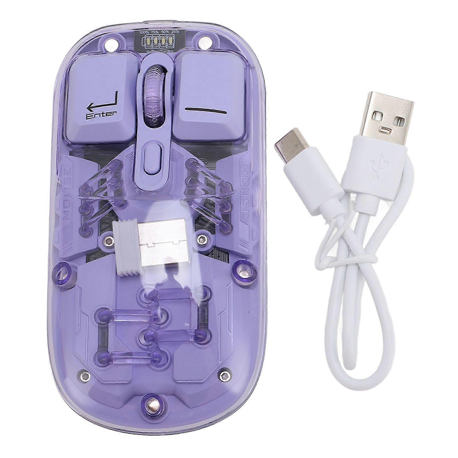 Wireless Mouse Dual Mode 2.4G BT5.0 3000FPS Magnetic 400mAh Transparent RGB Mouse for Office Purple