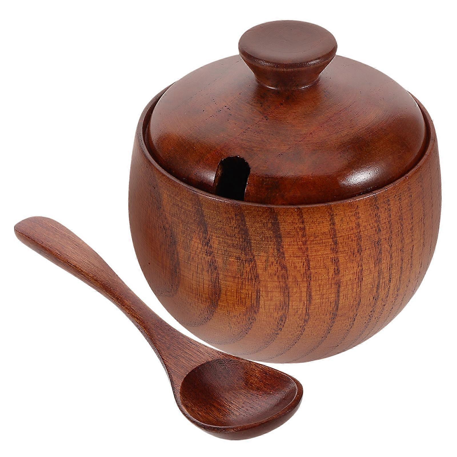 Spice Preservation Holder With Protective Lid And Spoon For Home Storage In Brown 2Pcs