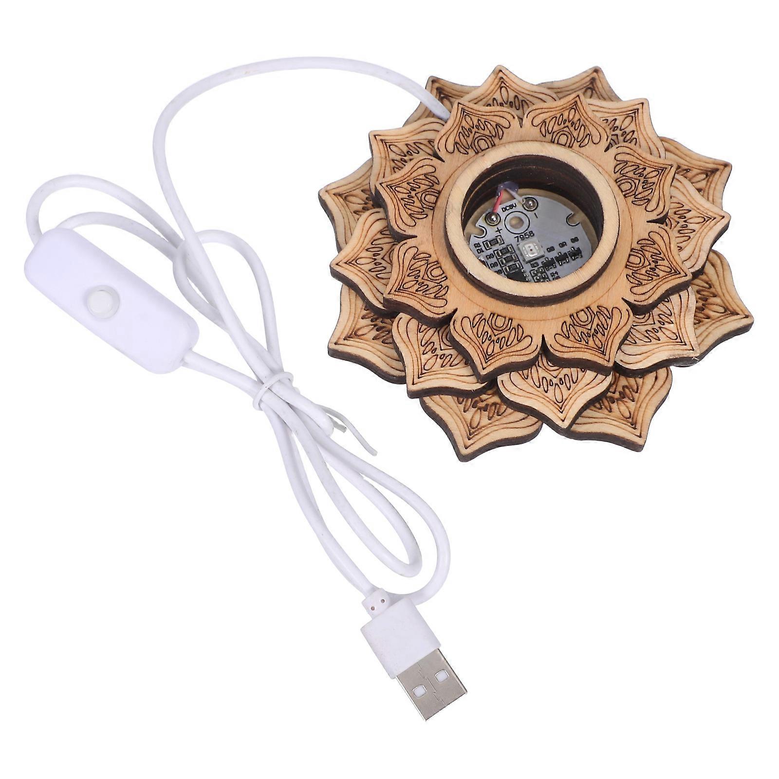 Crystal Ball Display Stand Lotus Wooden Lighted Base for Decoration USB