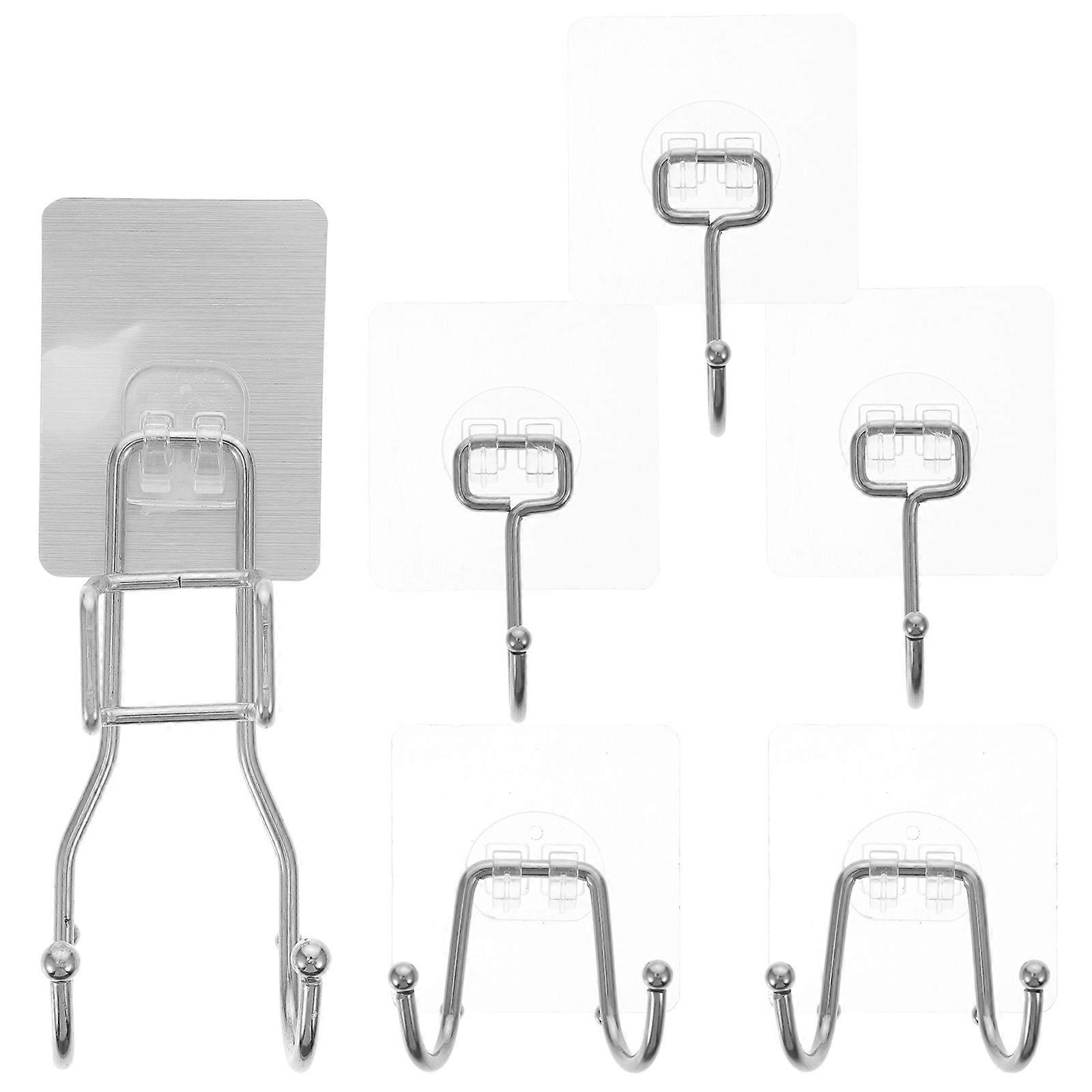 Adhesive Bathroom Hooks Curve Shape ABS Material No Drill Wall Hooks for Kitchen and Bedroom 6Set