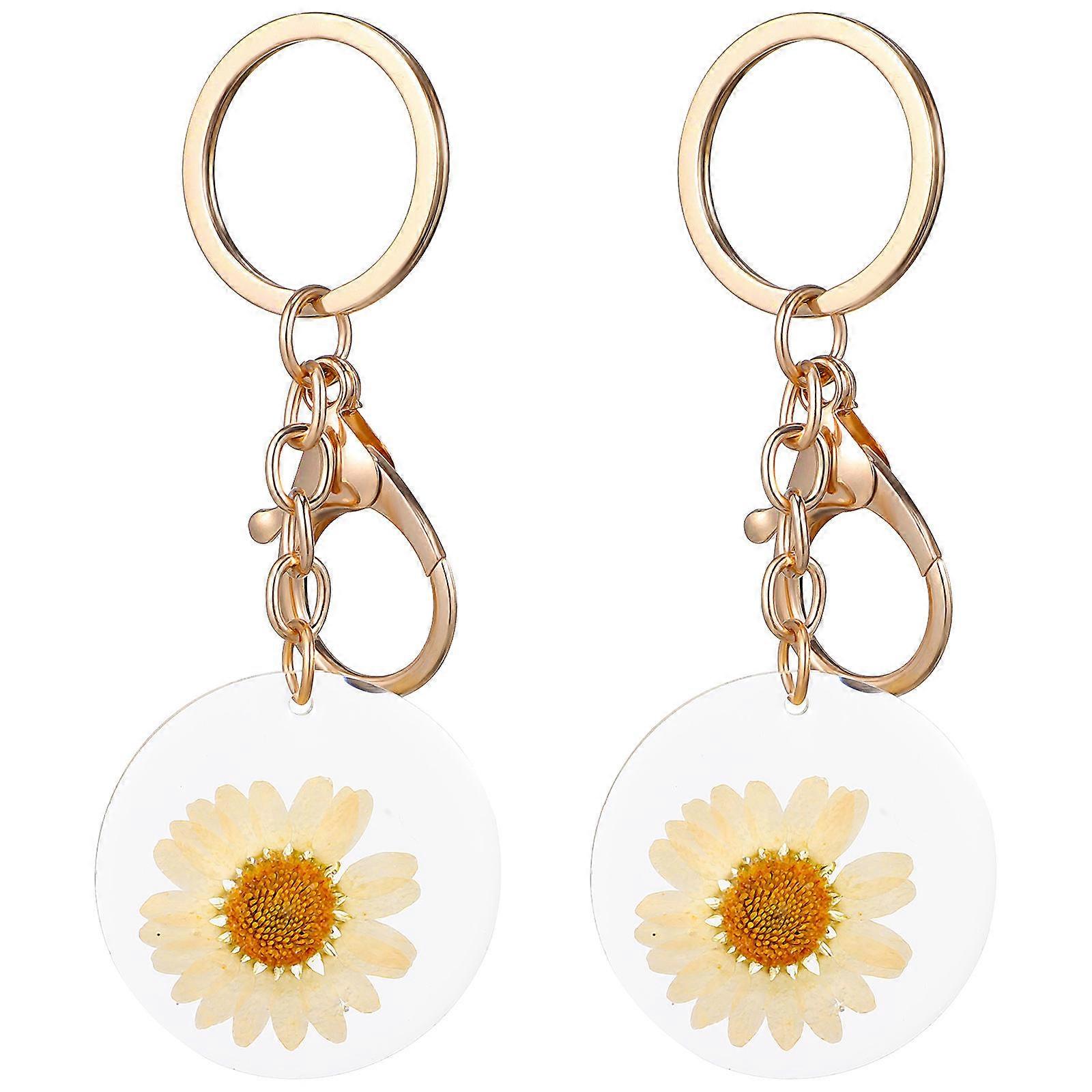Dried Flower Metal Key Chain for Decoration 6Pcs Assorted Colors