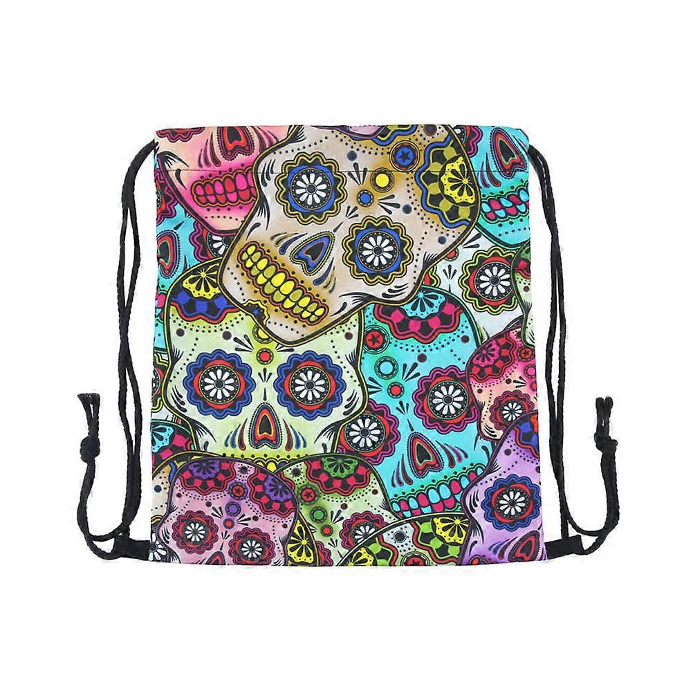 Foldable Bags Mexican Skull Drawstring Backpack for Storage Use 2Pcs