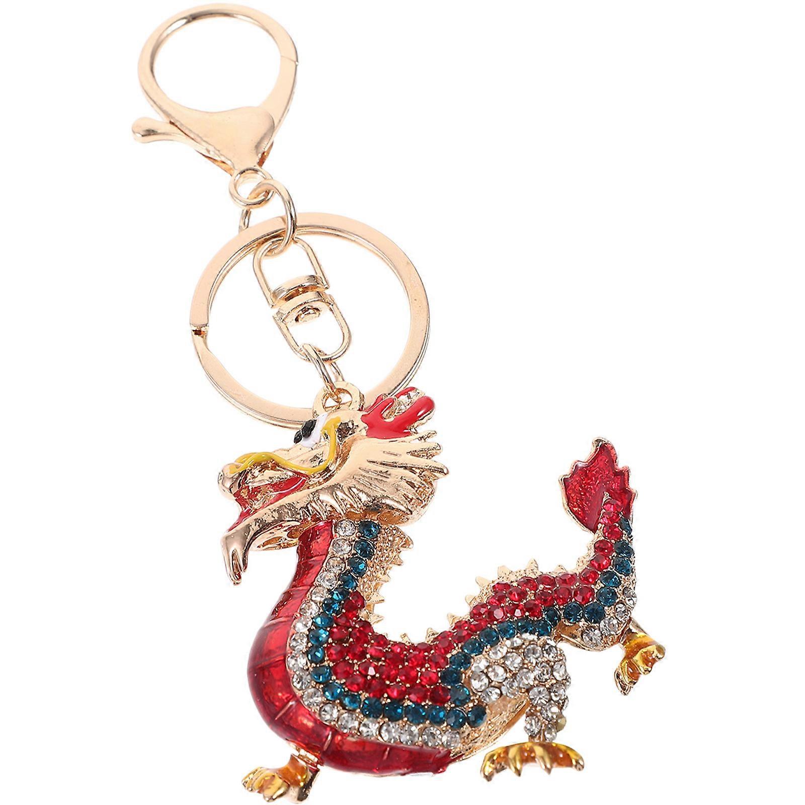 Red Rhinestone Key Ring Dragon Keychain for Decoration 4Pcs Set