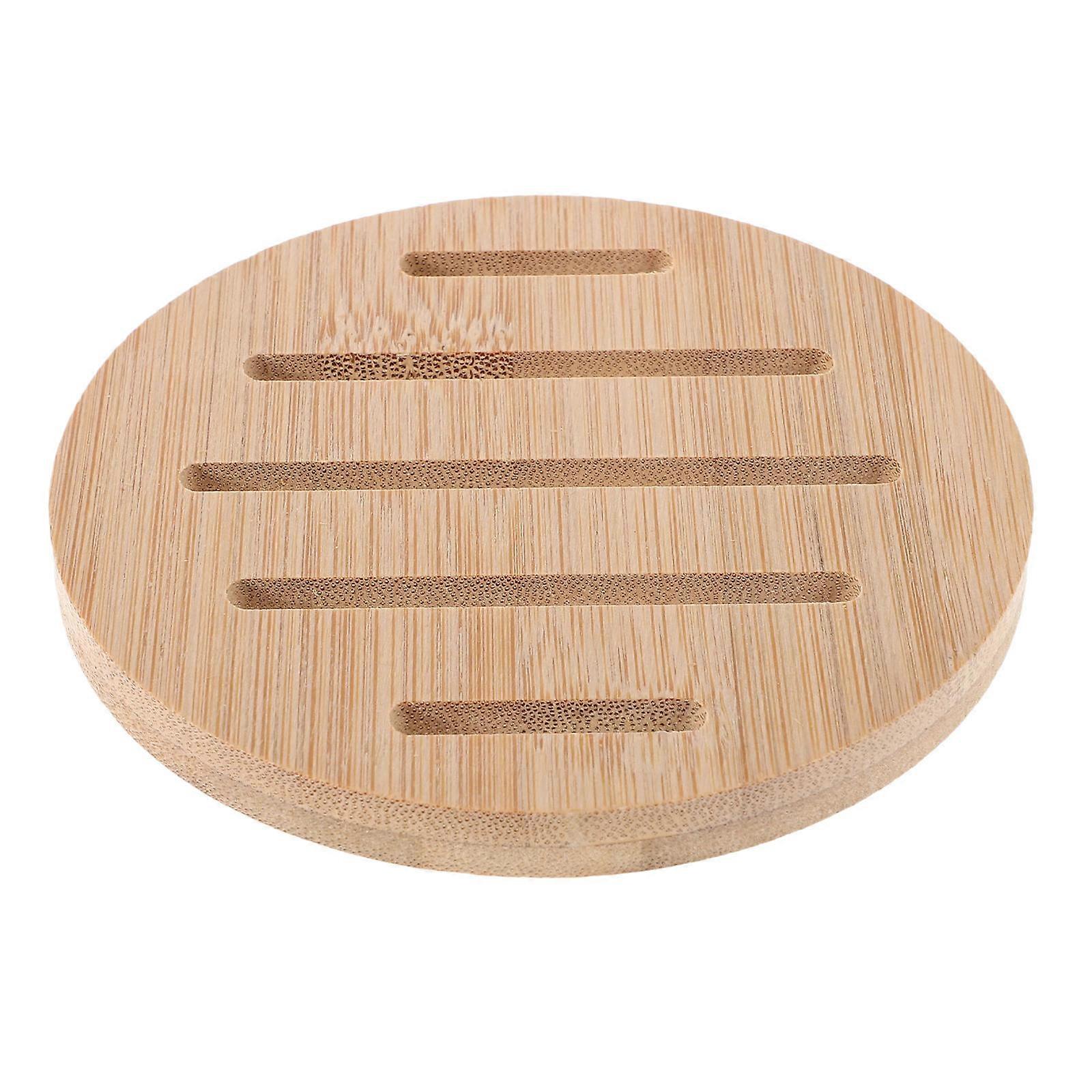 Khaki Bamboo Coasters 5Pcs Round Set for Hot Dish Insulation At Home