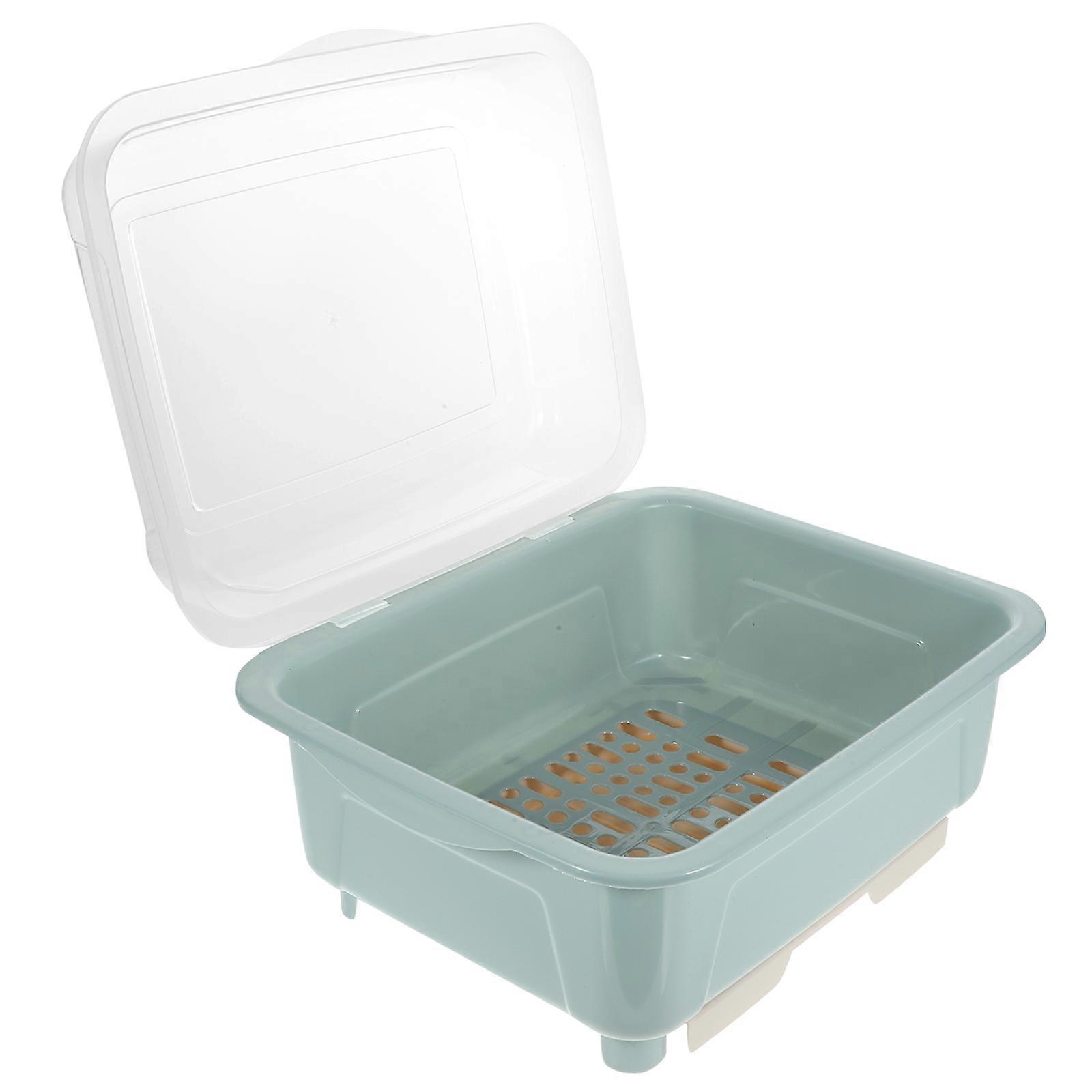 Rectangular Kitchen Dish Draining Box For Dormitory Use Constructed From Blue ABS With 1Set Count