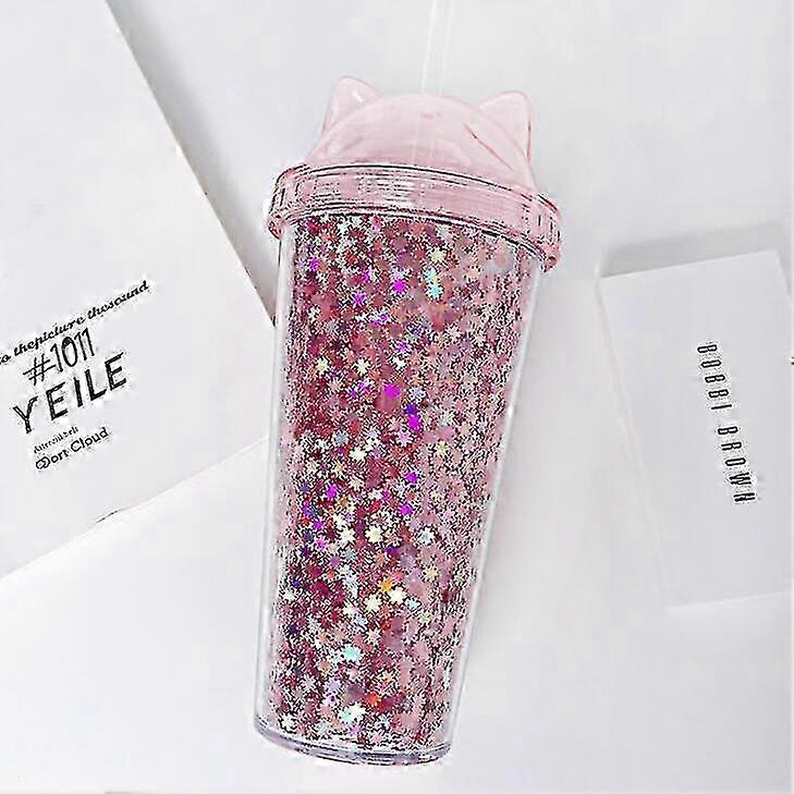 Reusable Double Wall 500ml Tumbler with Lid and Straw in Pink