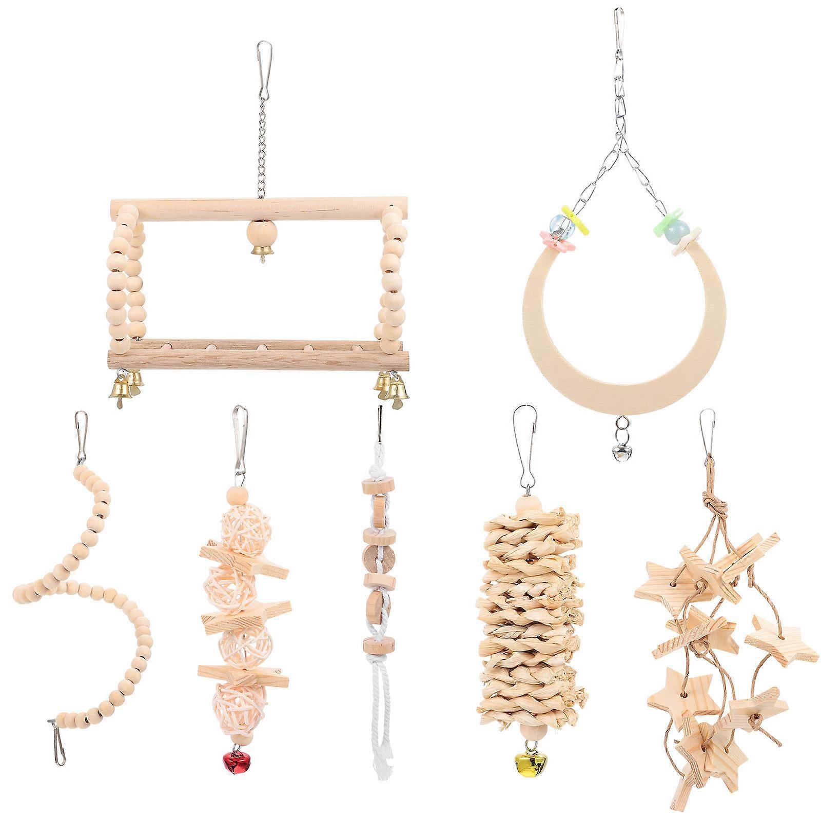 Parrot Swing Toy Set For Indoor Play Suitable For Parrots And Birds 18X7X12Cm Made From Wood 1 Set
