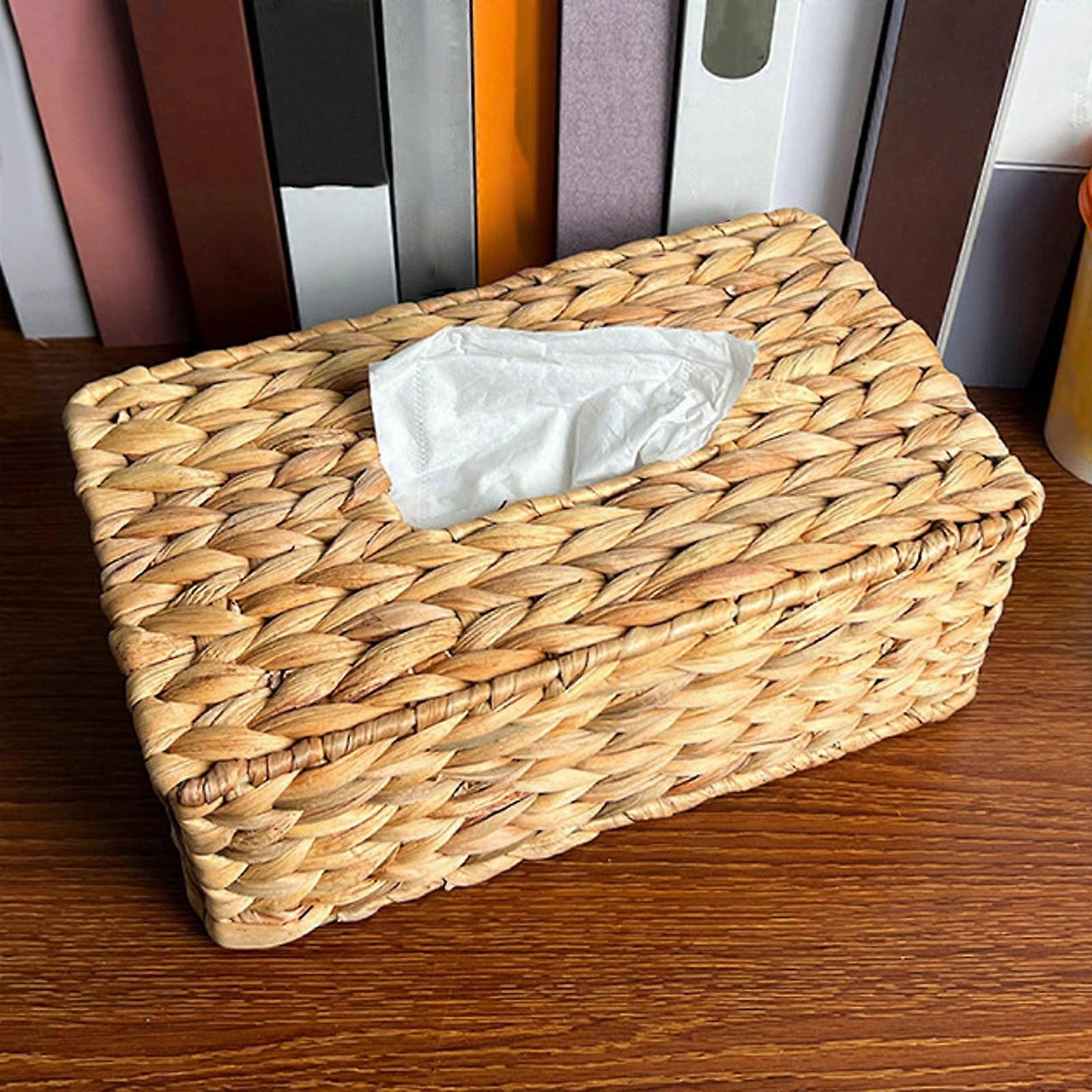 Rustic Charm: Water Hyacinth Weave Tissue Box Cover Country Style Drawer For Desktop Home Essentials