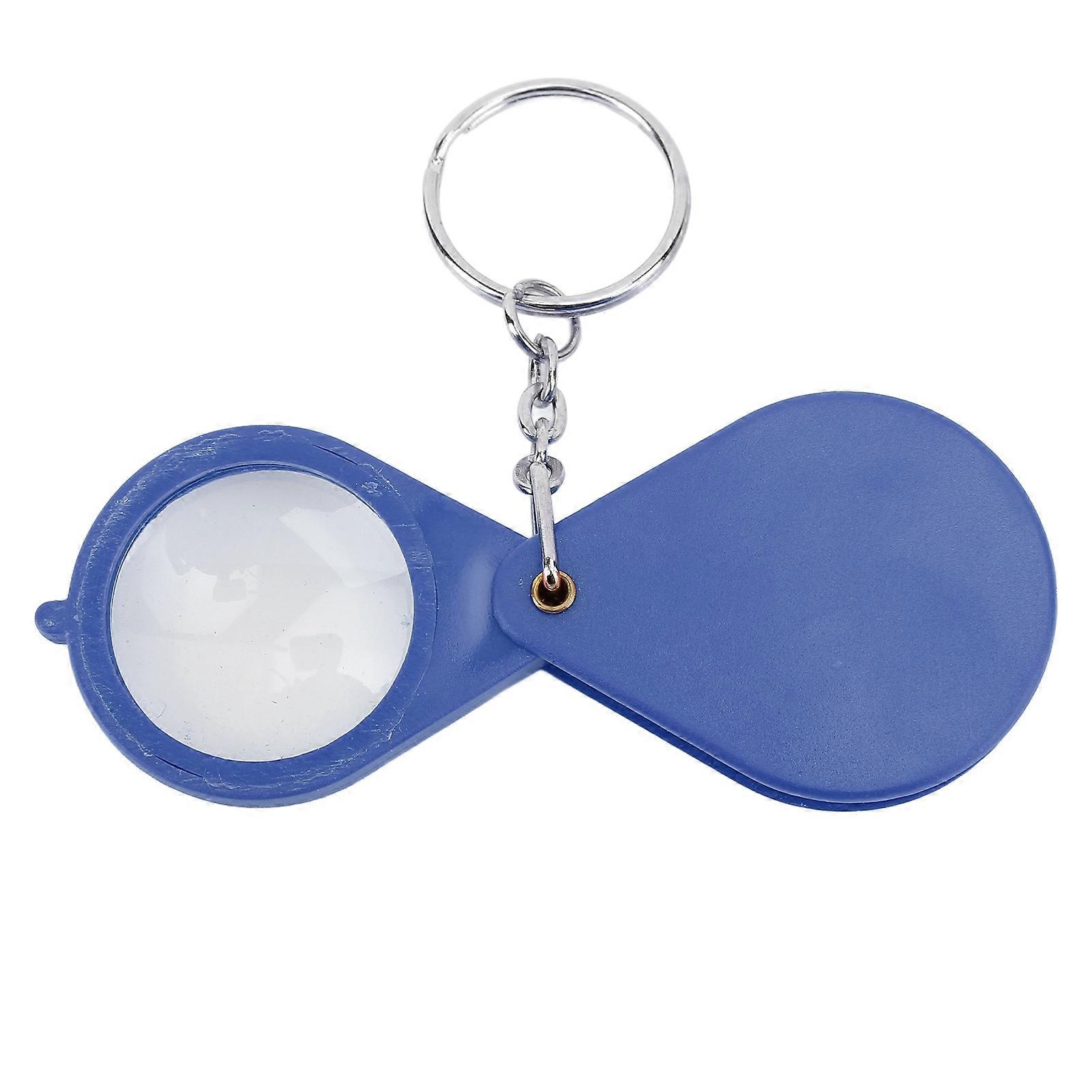 Magnifier Keychain 10X Magnification Foldable Portable Mini Magnifying Glass with Key Ring for Outdoor Reading Blue 