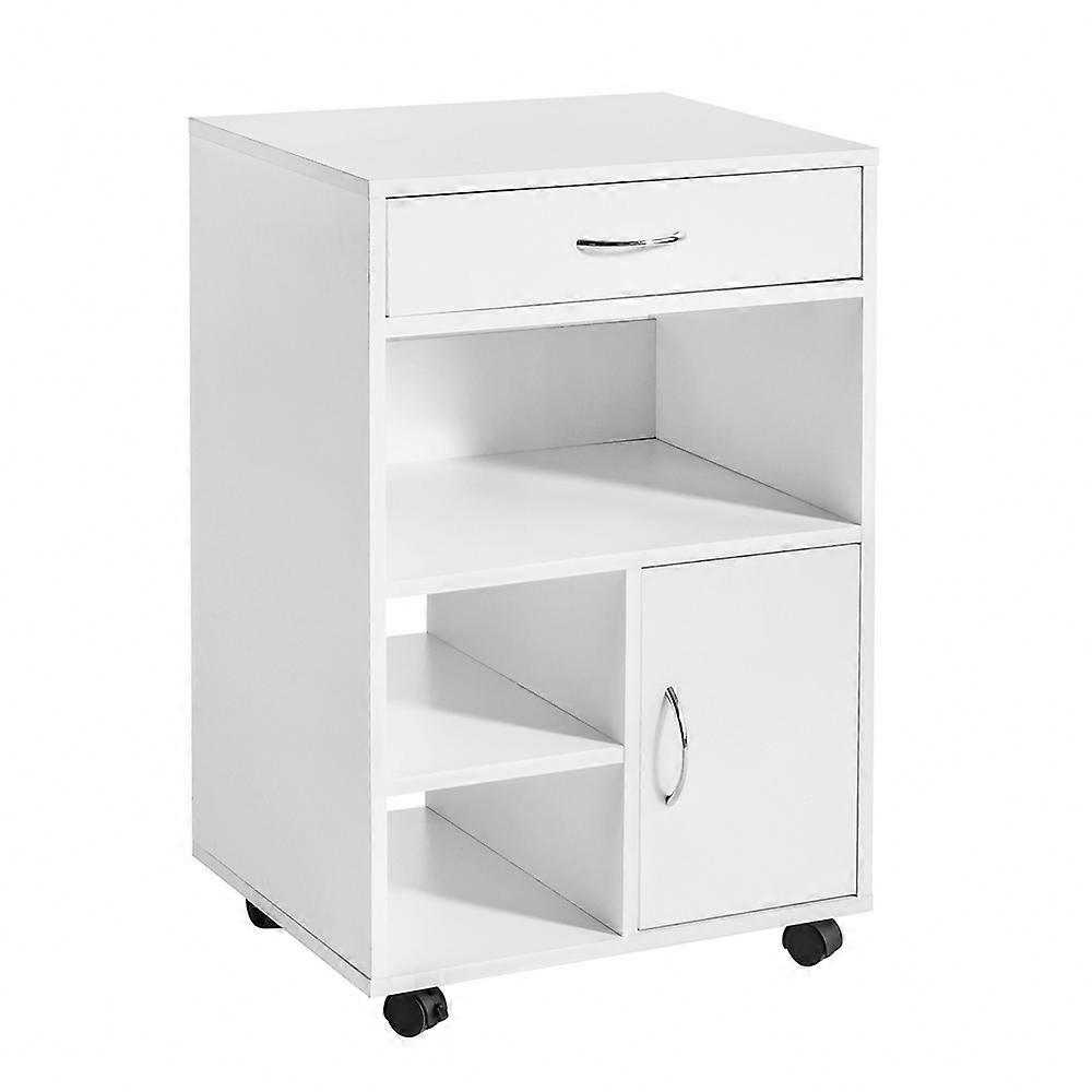 SoBuy FBT106-W,Multifunctional Printer Stand with Drawer and Door  Office Storage Cabinet on Wheels Small Filing Cabinet Office For A4 Paper Storage
