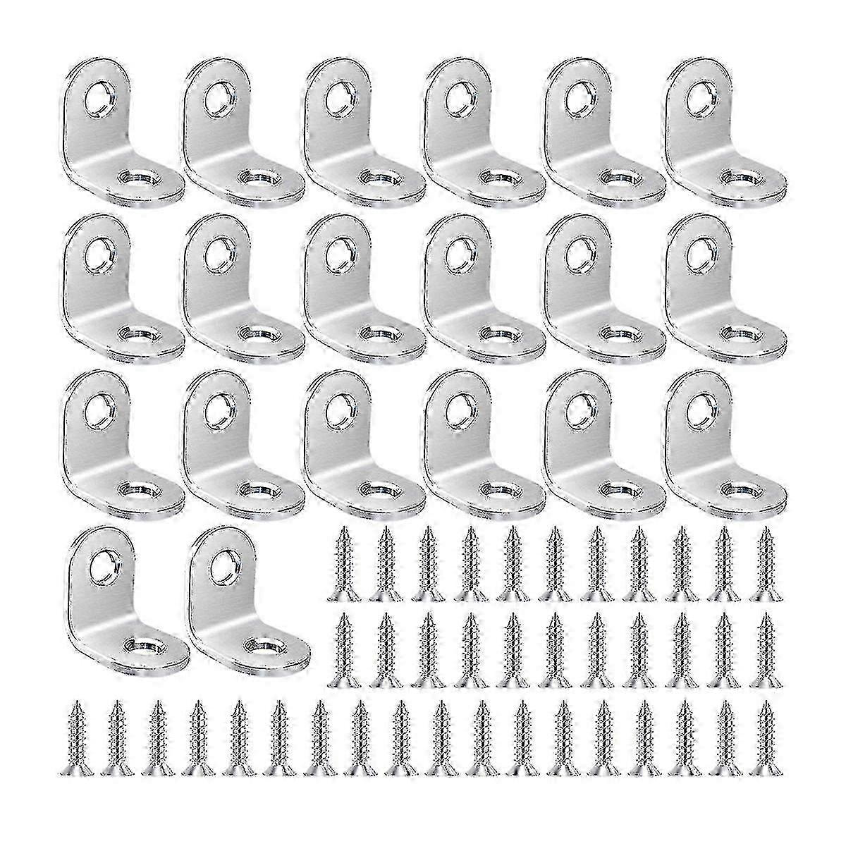Angle Brackets 90 Degree L Shape Right Angle Connector (20pcs, Silver) - Fits Multiple Uses