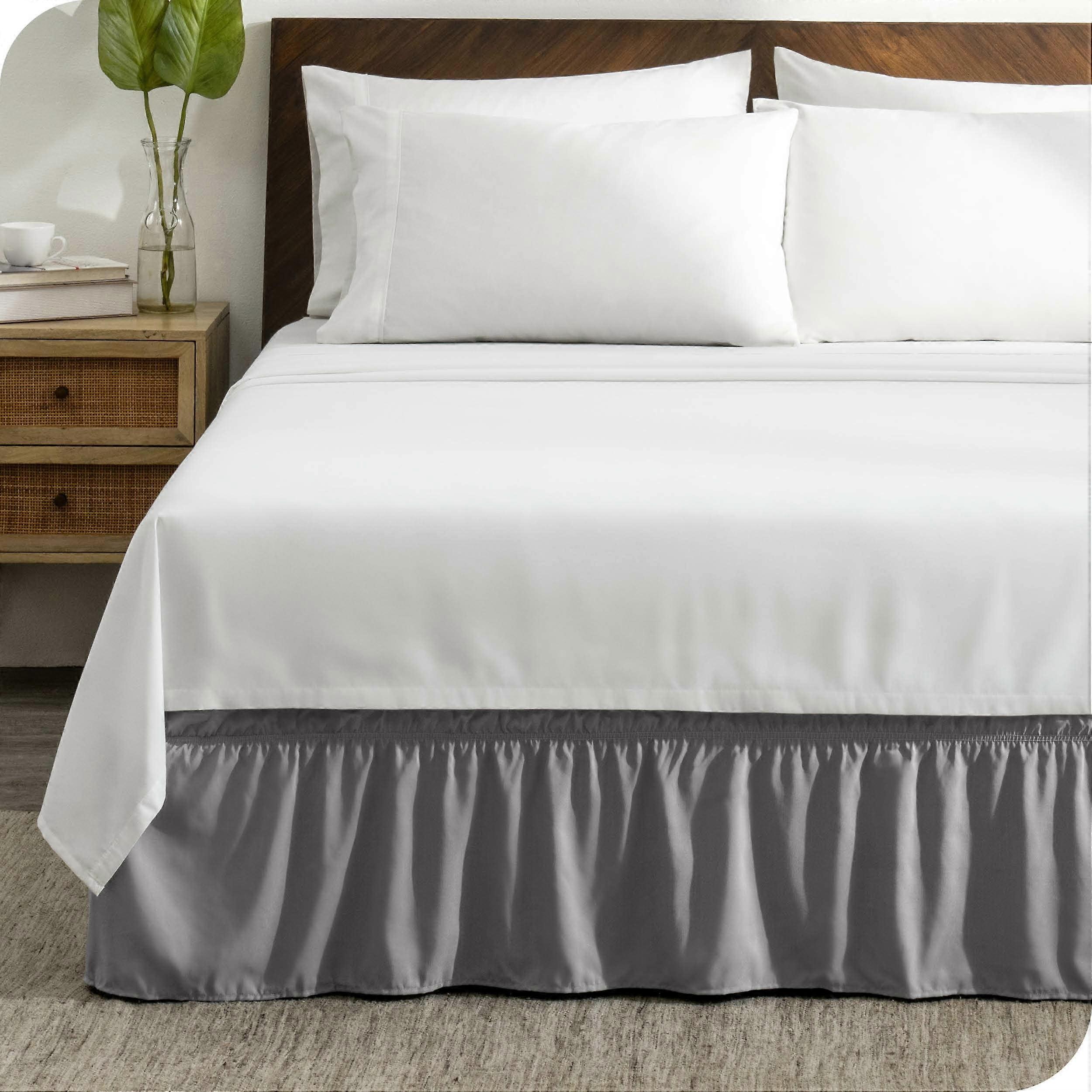 Bare Home Adjustable Wrap Around Bed Skirt Full - Light Grey