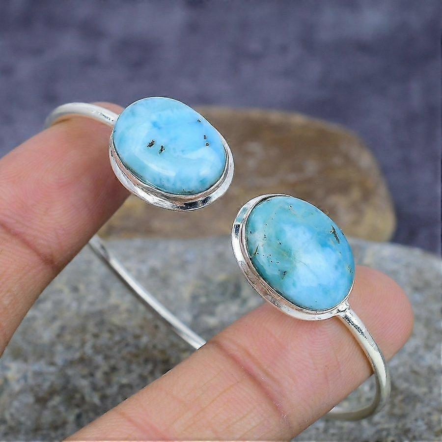 Caribbean Larimar Gemstone Handmade 925 Sterling Silver Bangle Adjustable Gift