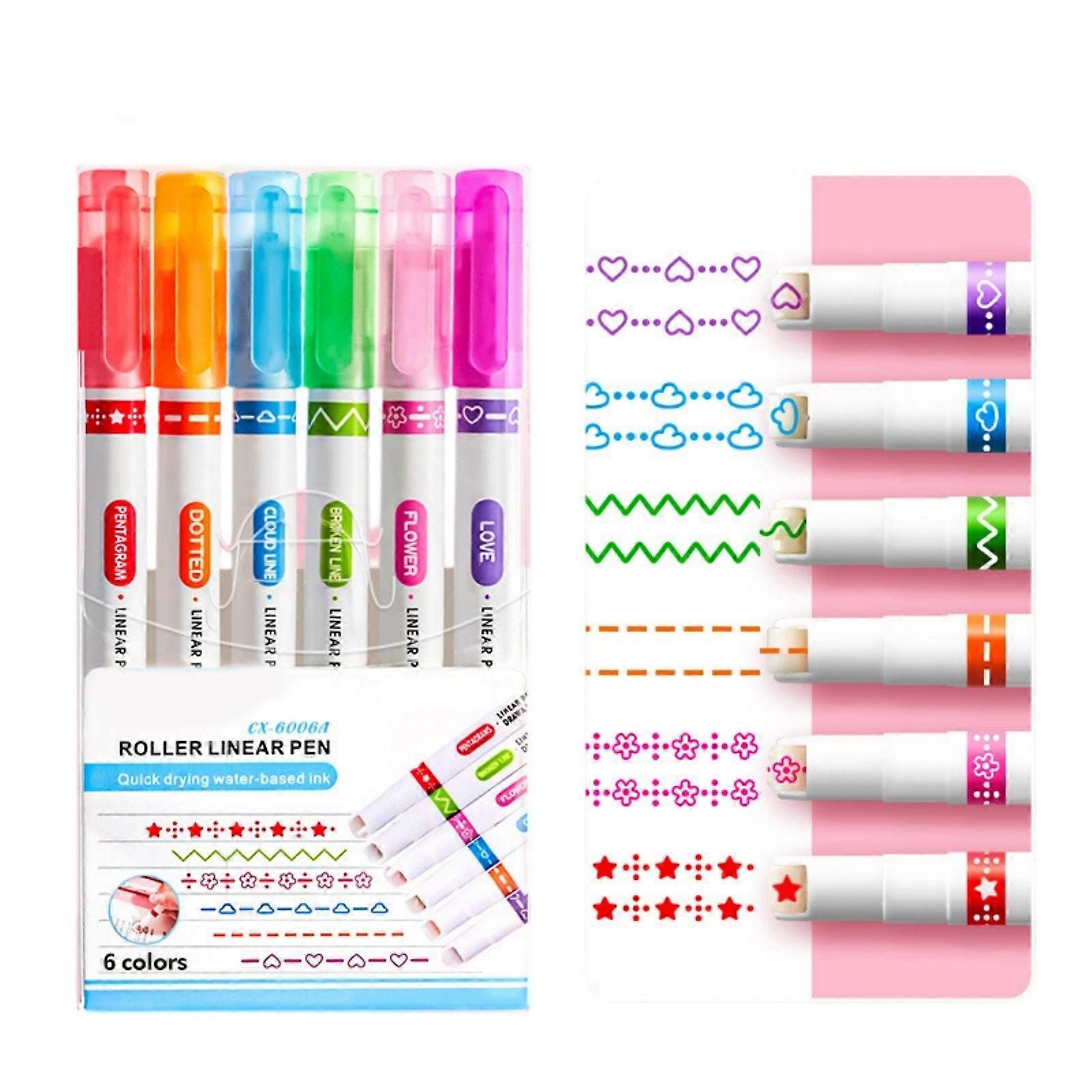 6Pieces Floral Pattern Writing Tools Smooth Glides Markers For Study Notes Coloring Books Lightweight School Tools Multicolor