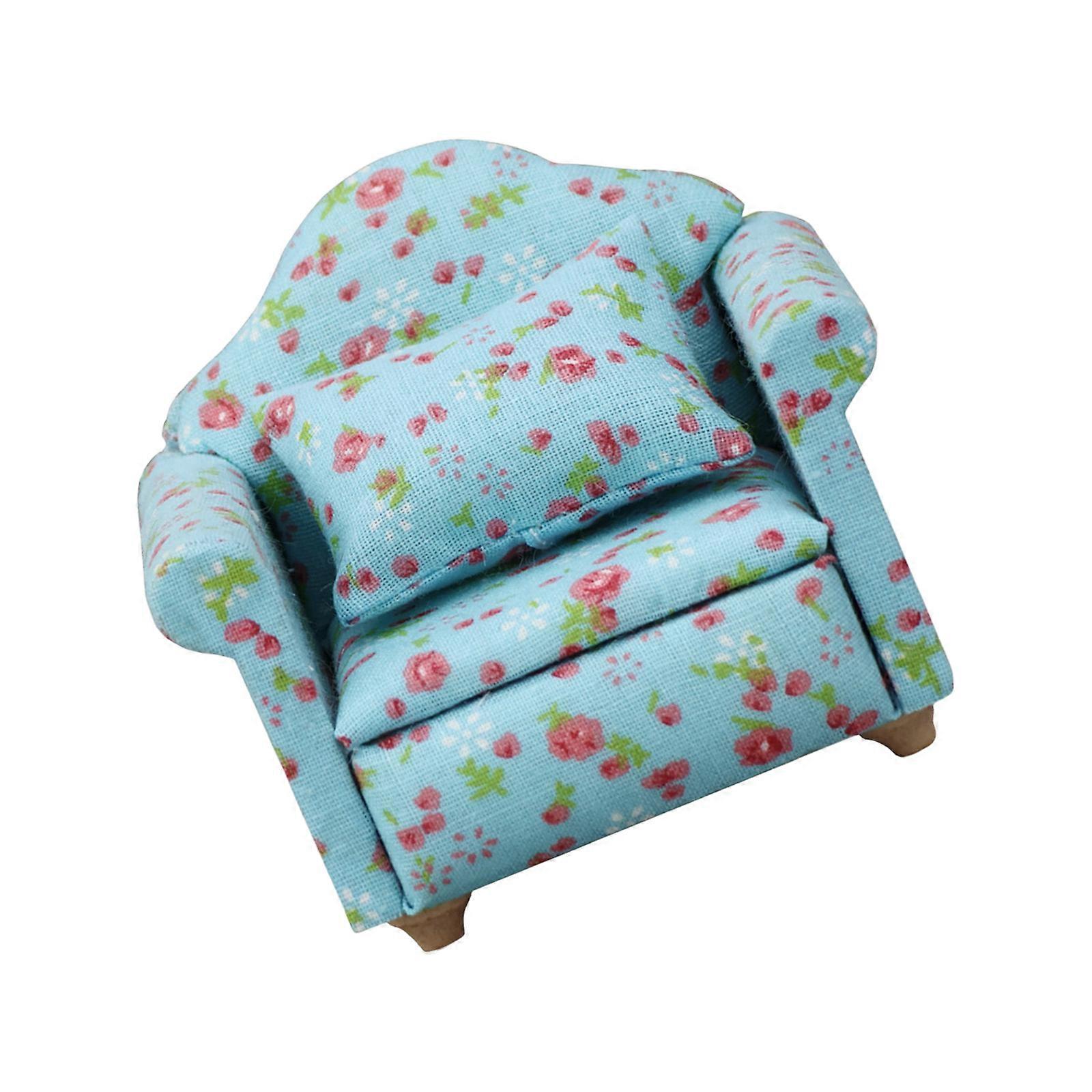 Handcrafts Doll House Single Sofa with Flower Print Wood Structure Armchair Furniture For Miniature Scene Display Decors Multicolor