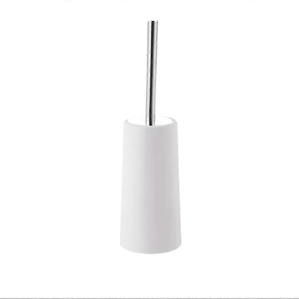 Toilet Brush with Round Head and Holder Set, Long Handle Plastic for Bathroom WC Floor, Removable (White)