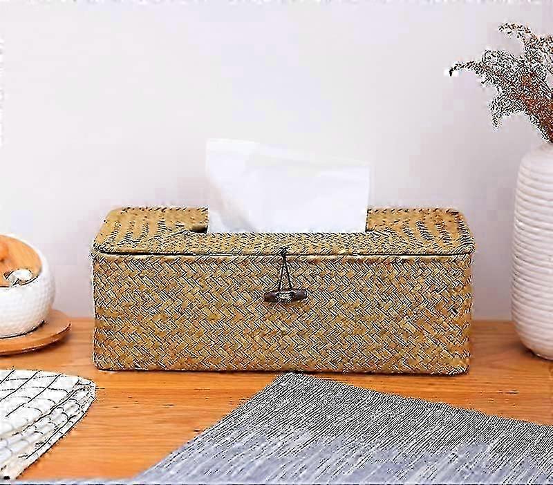 Seagrass Tissue Box Cover, Rectangular Woven Design, Decorative for Bathroom