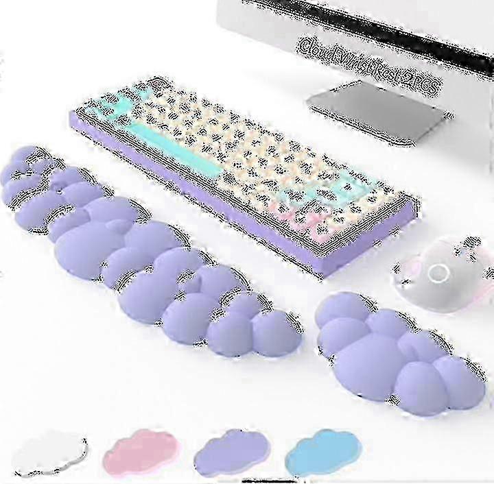 Keyboard Cloud Wrist Rest 2 Pieces, High Density Memory Foam Keyboard Palm Rest, Ergonomic Keyboard Pad Wrist Support, Pain Relief, Mouse Pad Sup