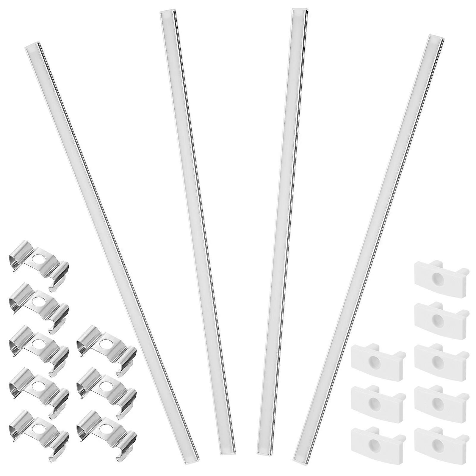 4 Sets LED Channel System Silver U-Shape LED Diffuser with Milky White Cover