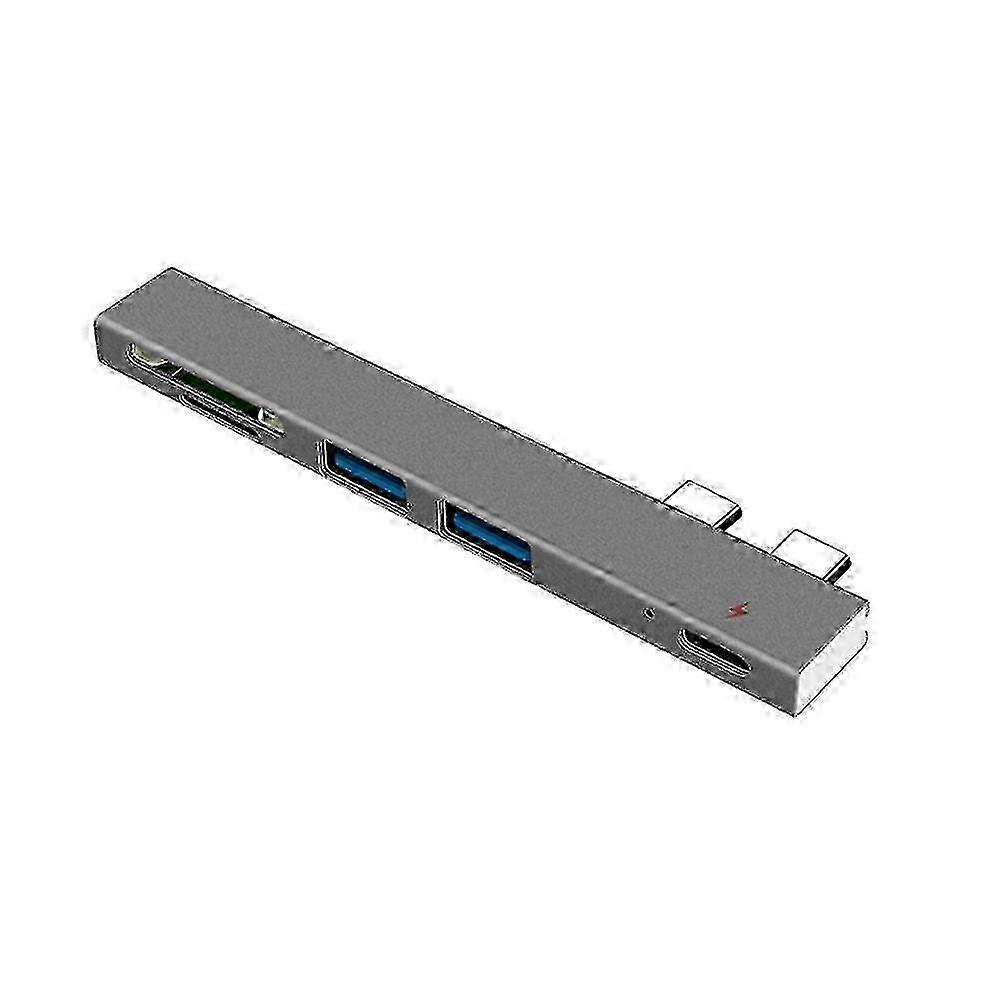 Double-head Type-c 2.0 Hub Multi-function Hub Sdtf Card Reader Type C -in-one Expansion Dock Gray