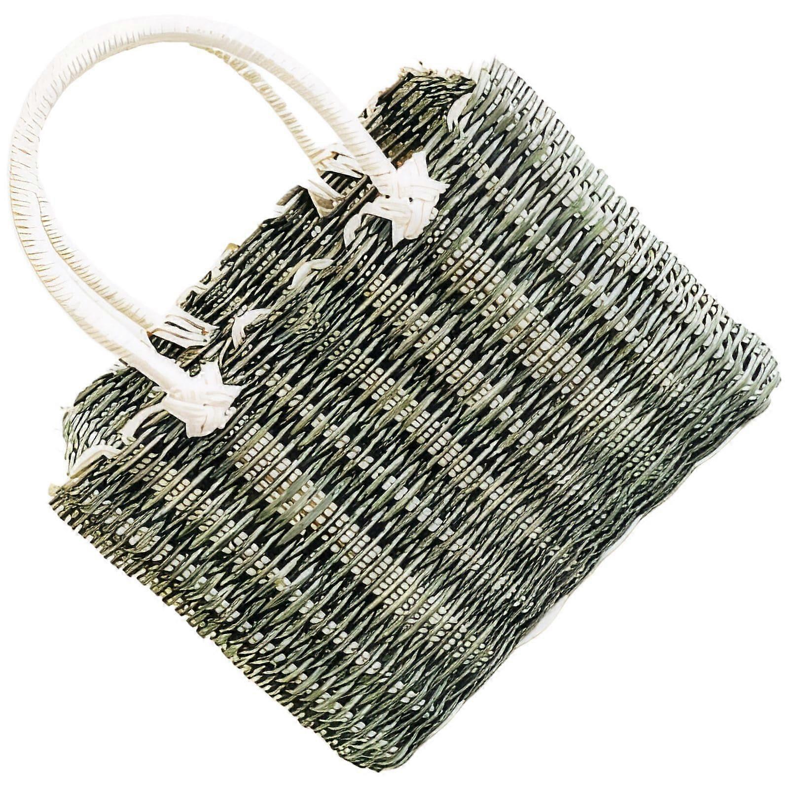 Woven Shopping Basket with Handle for Groceries and Outdoor Picnic Use, Green A, 24x14x18 cm