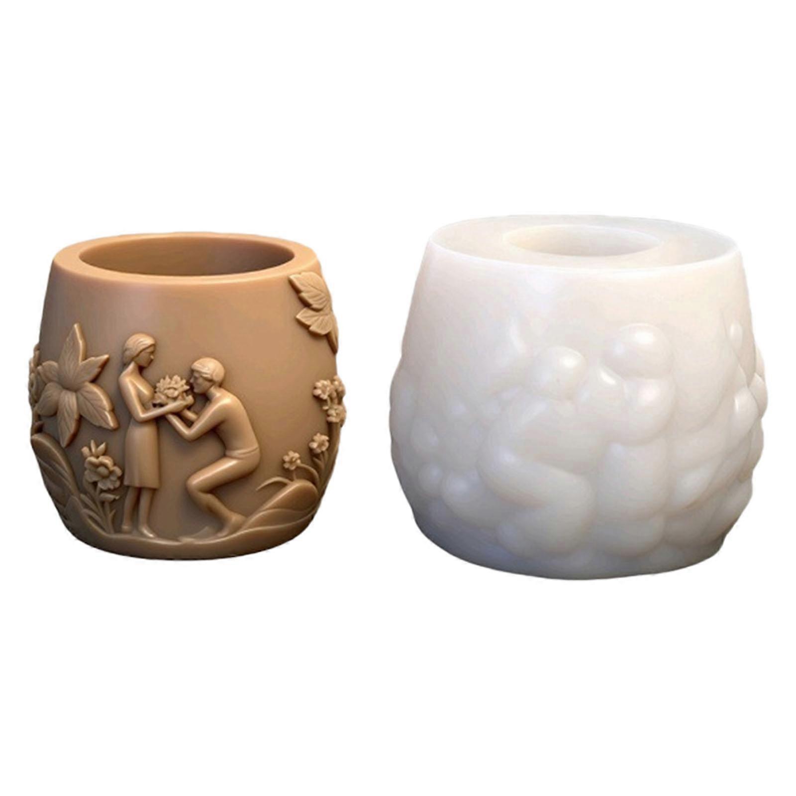 Embossed Candle Cup Silicone Molds Easy Demold For Making Candle Container Soap Flowerpot Pen Holder and Resin Casting Multicolor