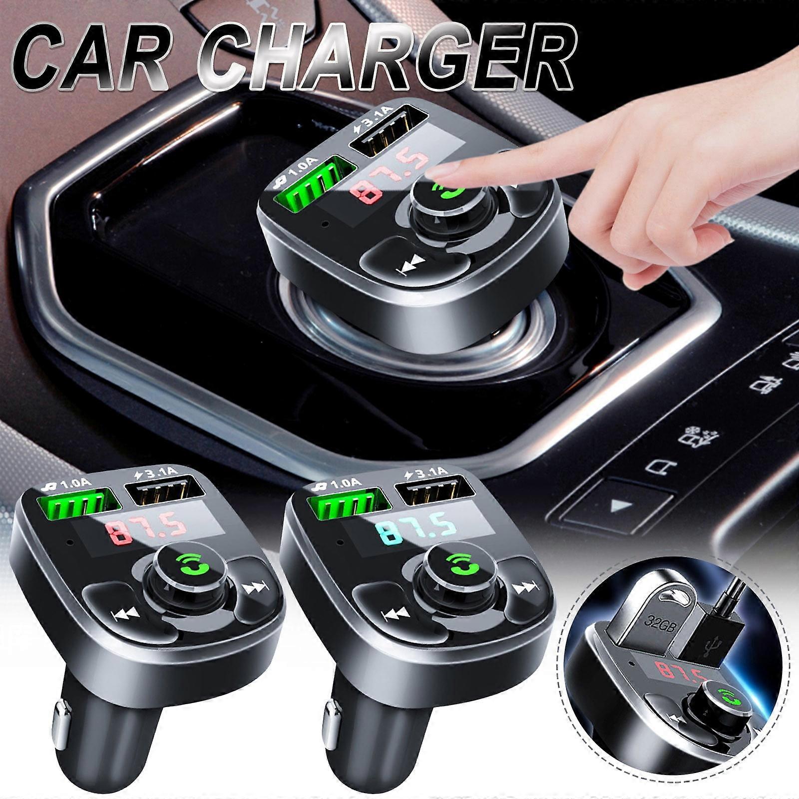 Jacenvly USB In-Car Adapter Wireless Bluetooth Kit QC3.0 Fast Charger, Hands-Free FM Transmitter, compatible with iPhone & Android